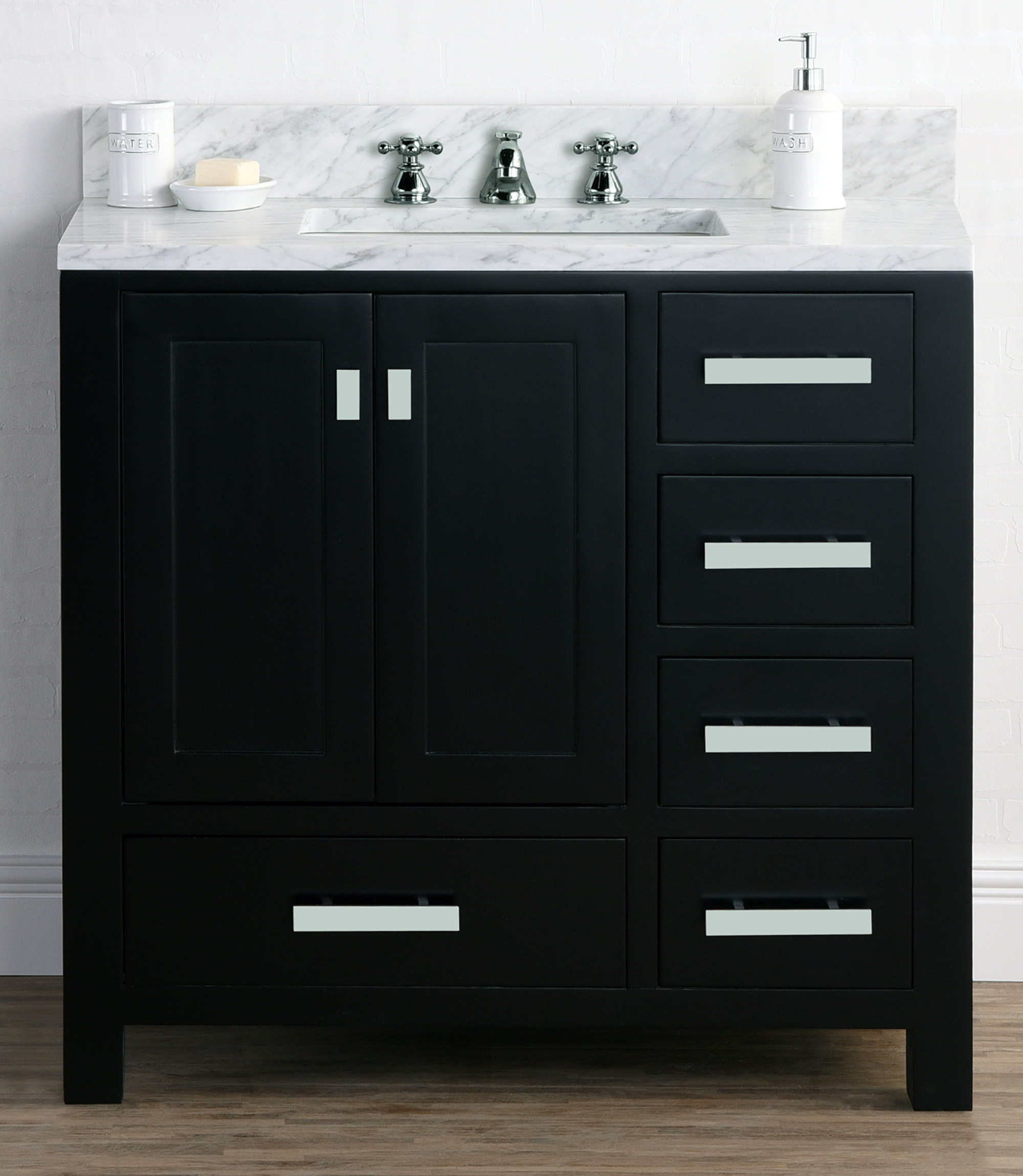 36" Espresso Single Sink Bathroom Vanity with White Carrara Marble Top