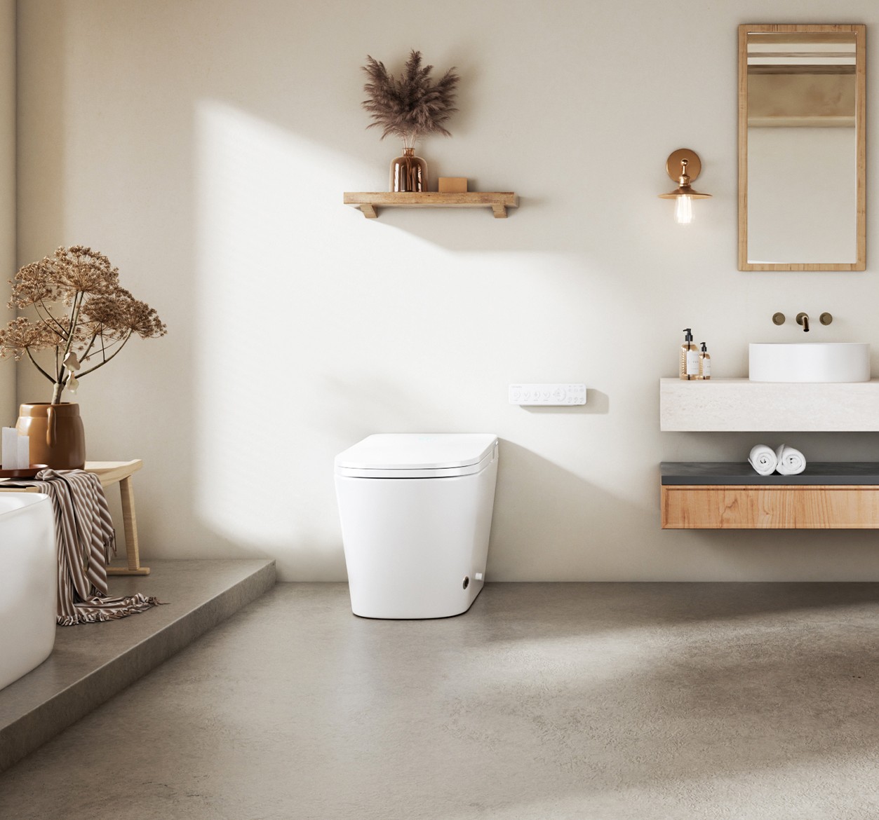 Elongated Smart Bidet Toilet with LED screen display, Built in Tank, ADA Chair Height, Auto Open & Close,Heated Seat, Dryer & Foot/Men's flush recognition,Dual remote control