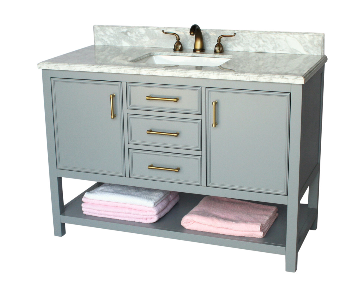 49" Adelina Contemporary Style Single Sink Bathroom Vanity, White Italian Carrara Marble Countertop with Color Options