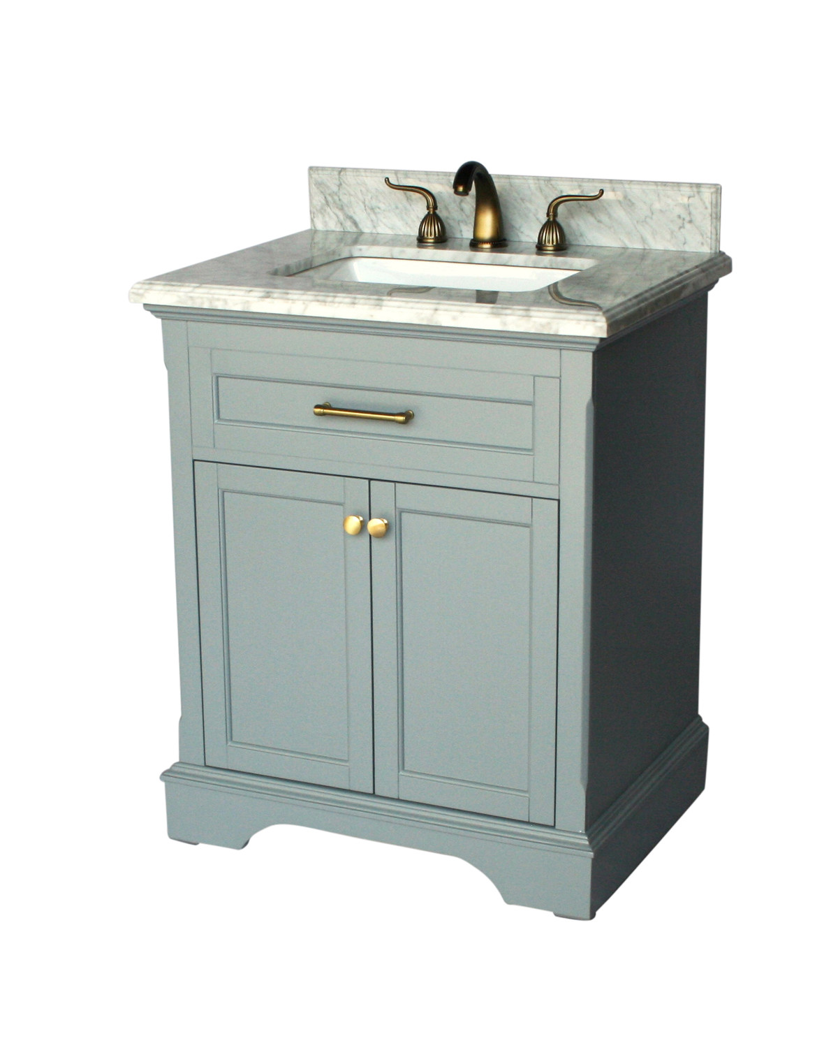 28" Adelina Contemporary Single Sink Bathroom Vanity Italian Carrara Marble Top in Grey Finish