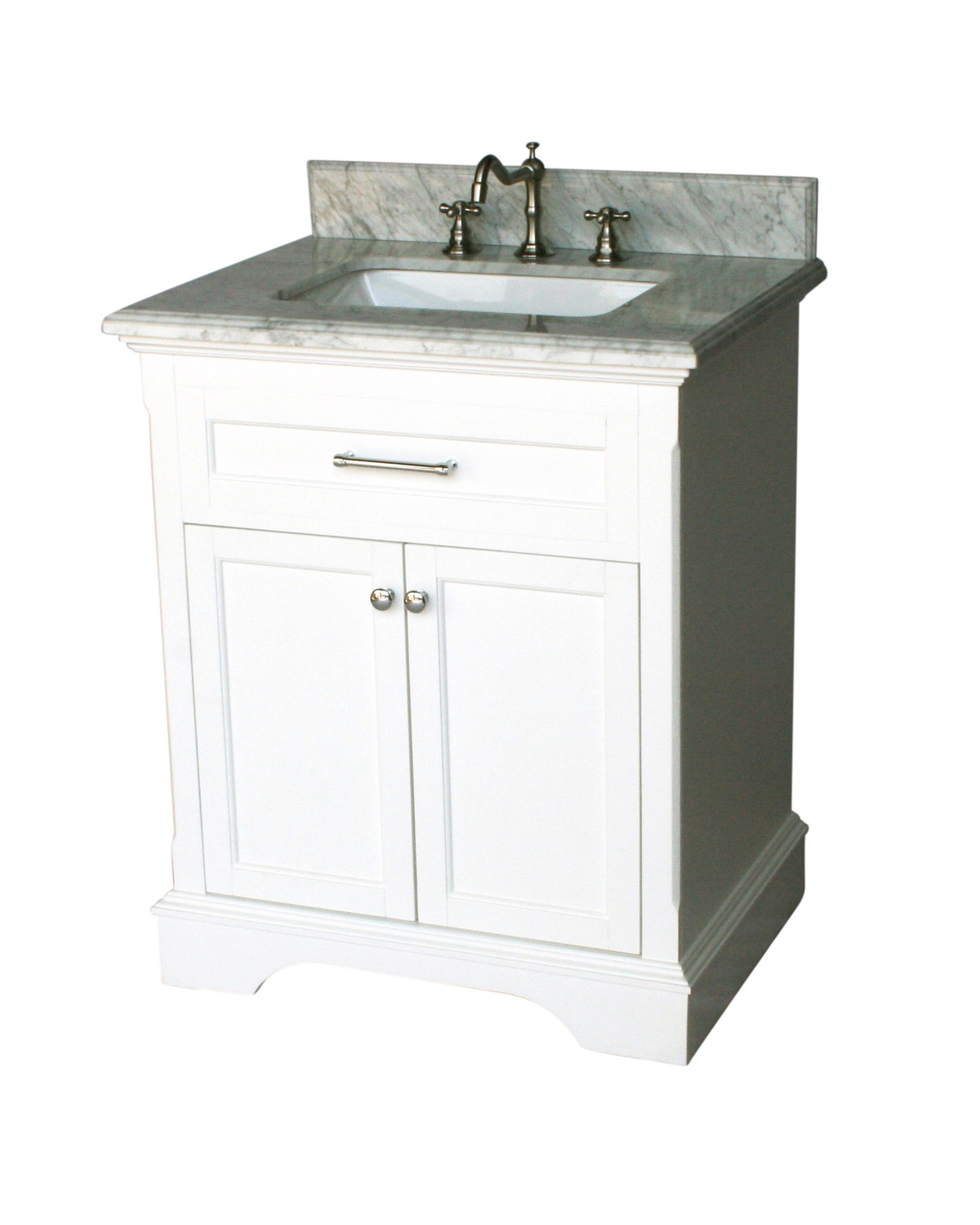 28" Adelina Contemporary Single Sink Bathroom Vanity Italian Carrara Marble Top in White Finish