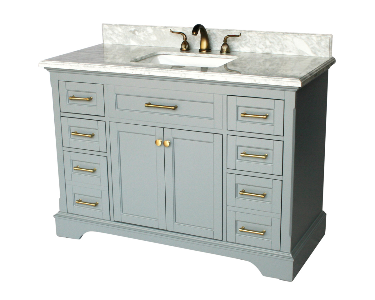 49" Adelina Contemporary Style Single Sink Bathroom Vanity in Gray Finish with White Italian Carrara Marble Countertop
