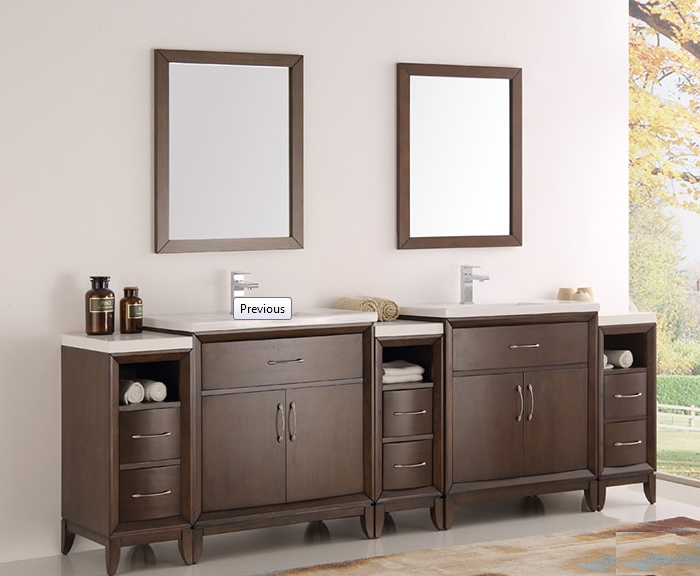 96" Antique Coffee Double Sink Traditional Bathroom Vanity in Faucet Option