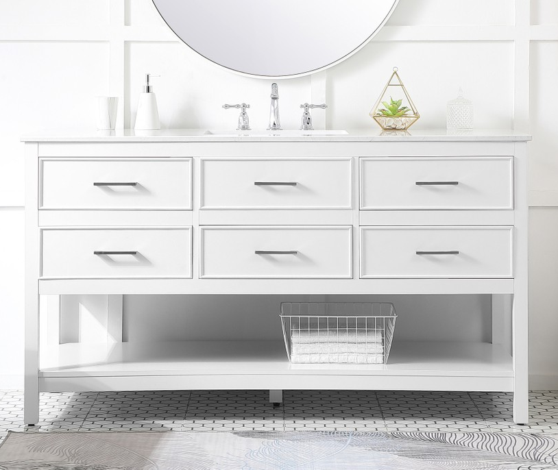60 inch Single Bathroom Vanity in White with Color Option