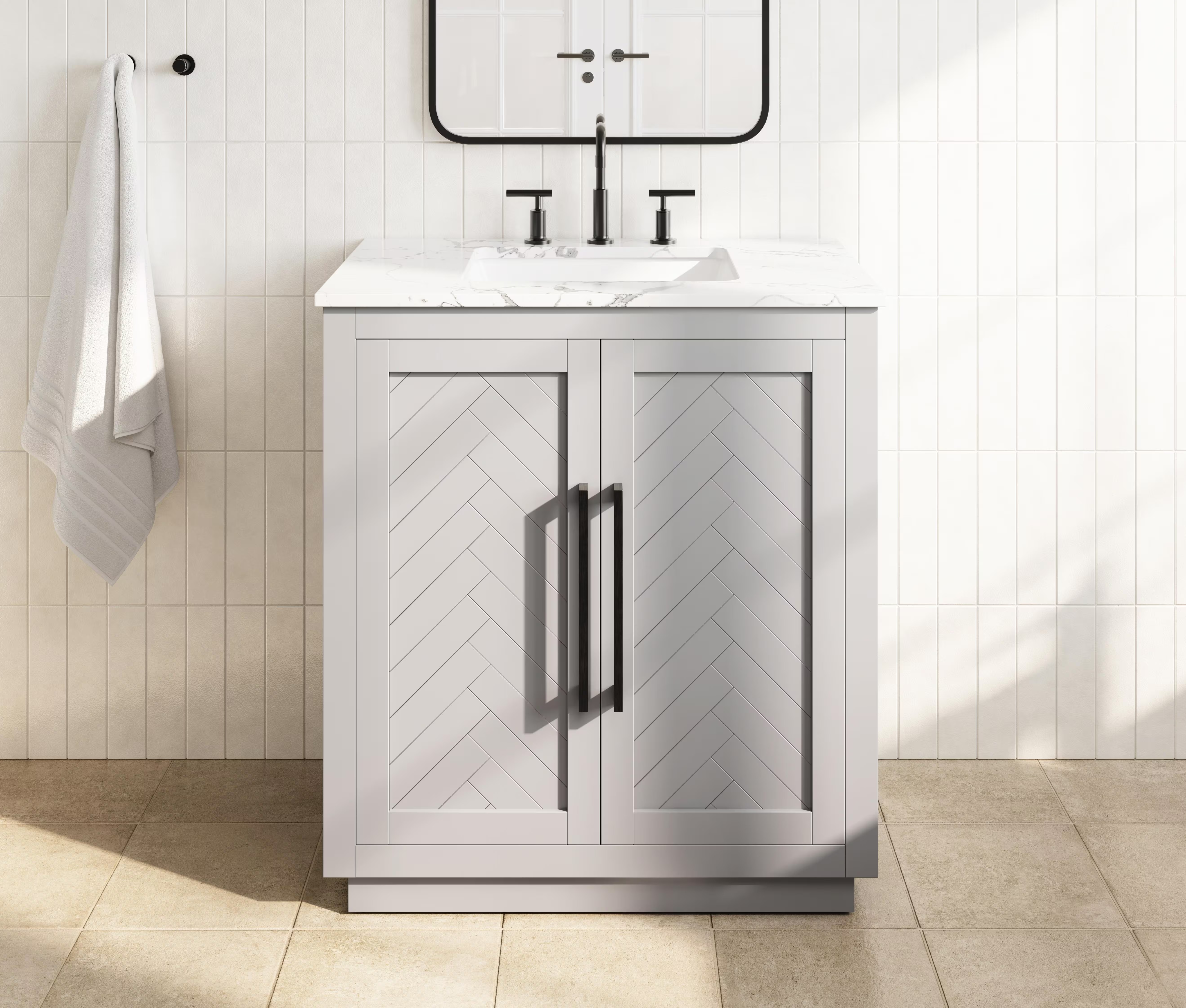 Modern Fitting 30 inch Single Bathroom Vanity in Grey with 5 Finish Options