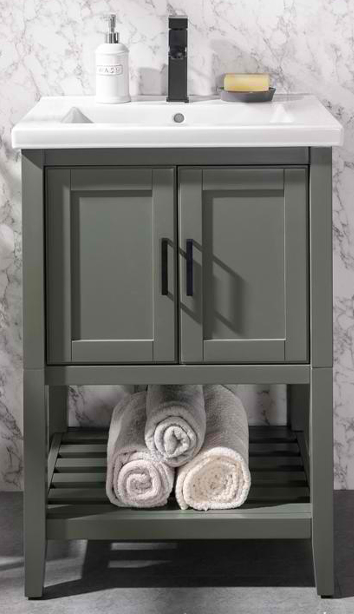 24" Pewter Green Single Sink Bathroom Vanity in Ceramic Top and White Ceramic Sink with Color Options