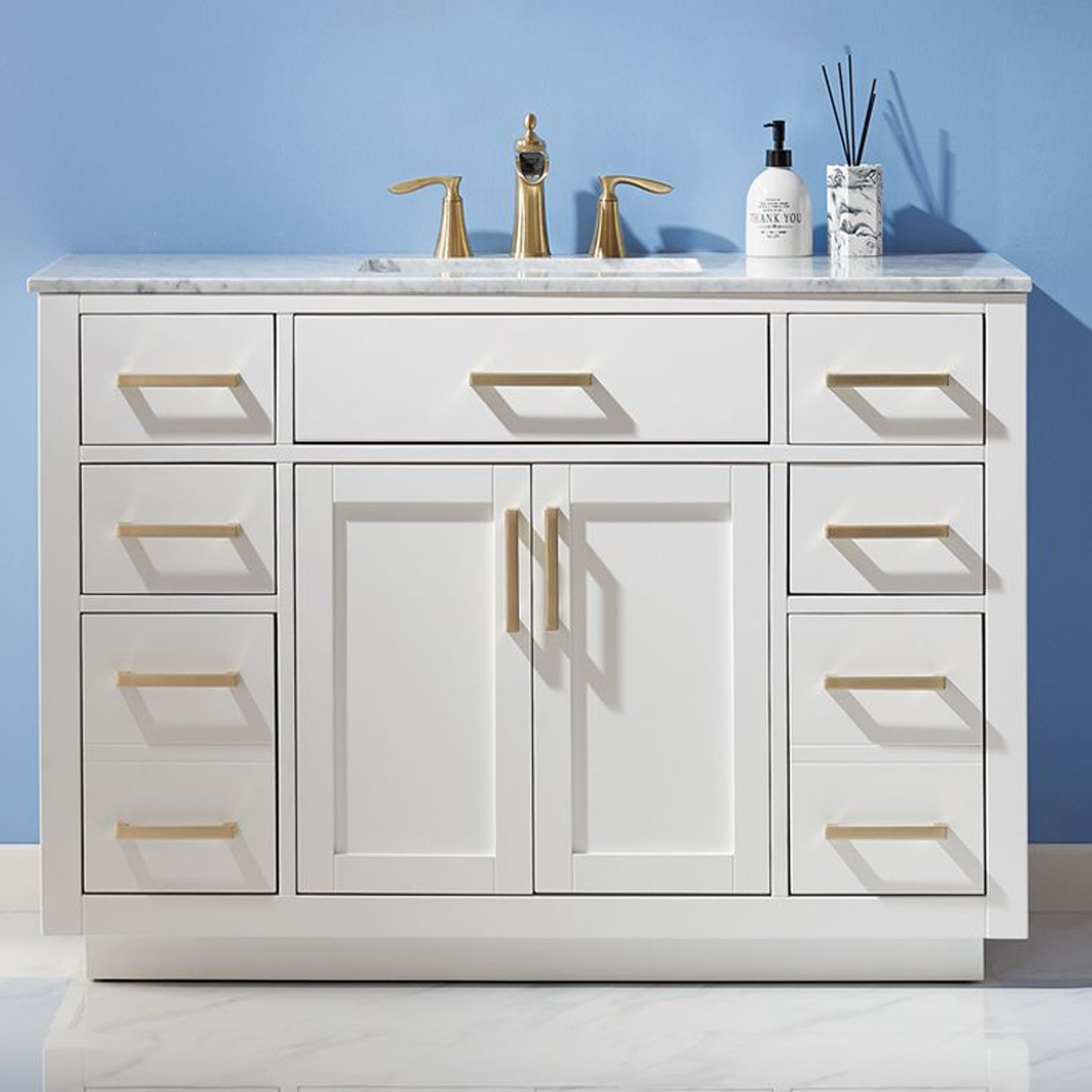 Issac Edwards Collection 48" Single Bathroom Vanity Set in White and Carrara White Marble Countertop