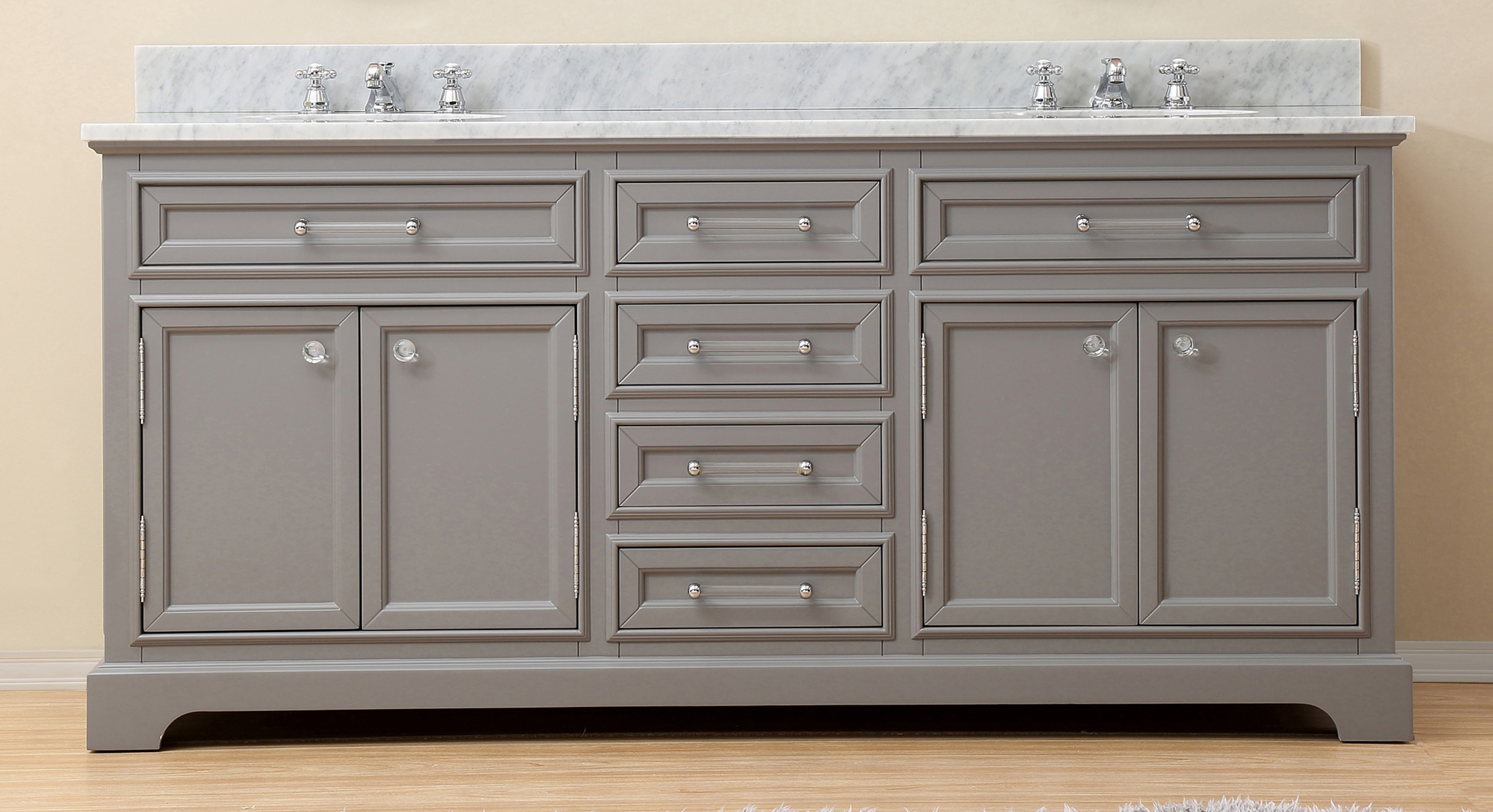 72" Cashmere Grey Double Sink Bathroom Vanity with Carrara White Marble Top