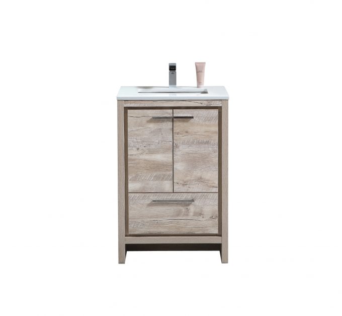 Modern Lux 24" Nature Wood Modern Bathroom Vanity with White Quartz Counter-Top