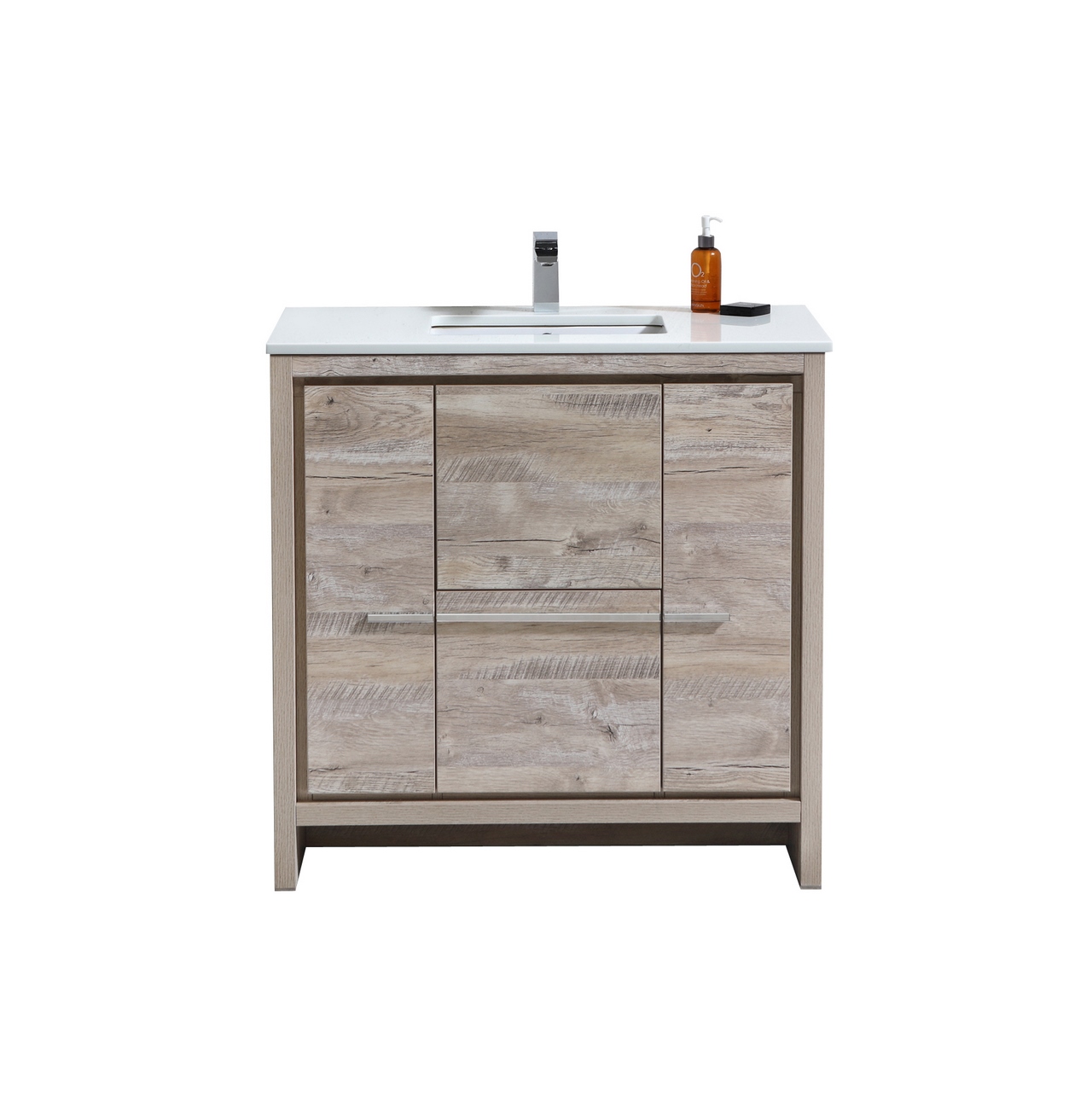 Modern Lux 36" Nature Wood Modern Bathroom Vanity with White Quartz Counter-Top