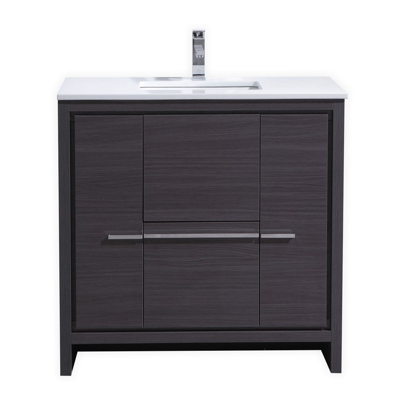 Modern Lux 36" Gray Oak Modern Bathroom Vanity with White Quartz Counter-Top