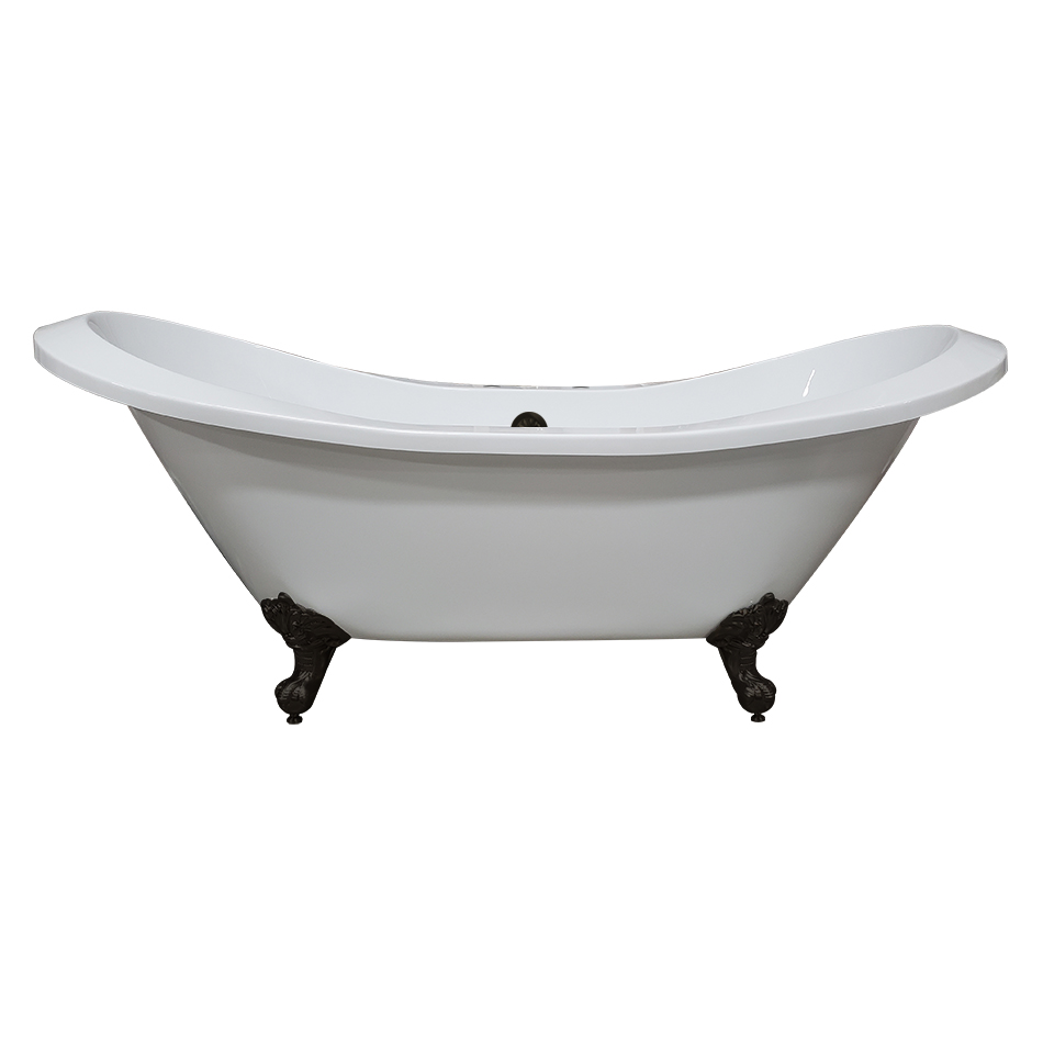 Cambridge 73" Extra Large Acrylic Double Slipper Clawfoot Tub, Brushed Nickel Feet and Deck Mount Faucet Holes