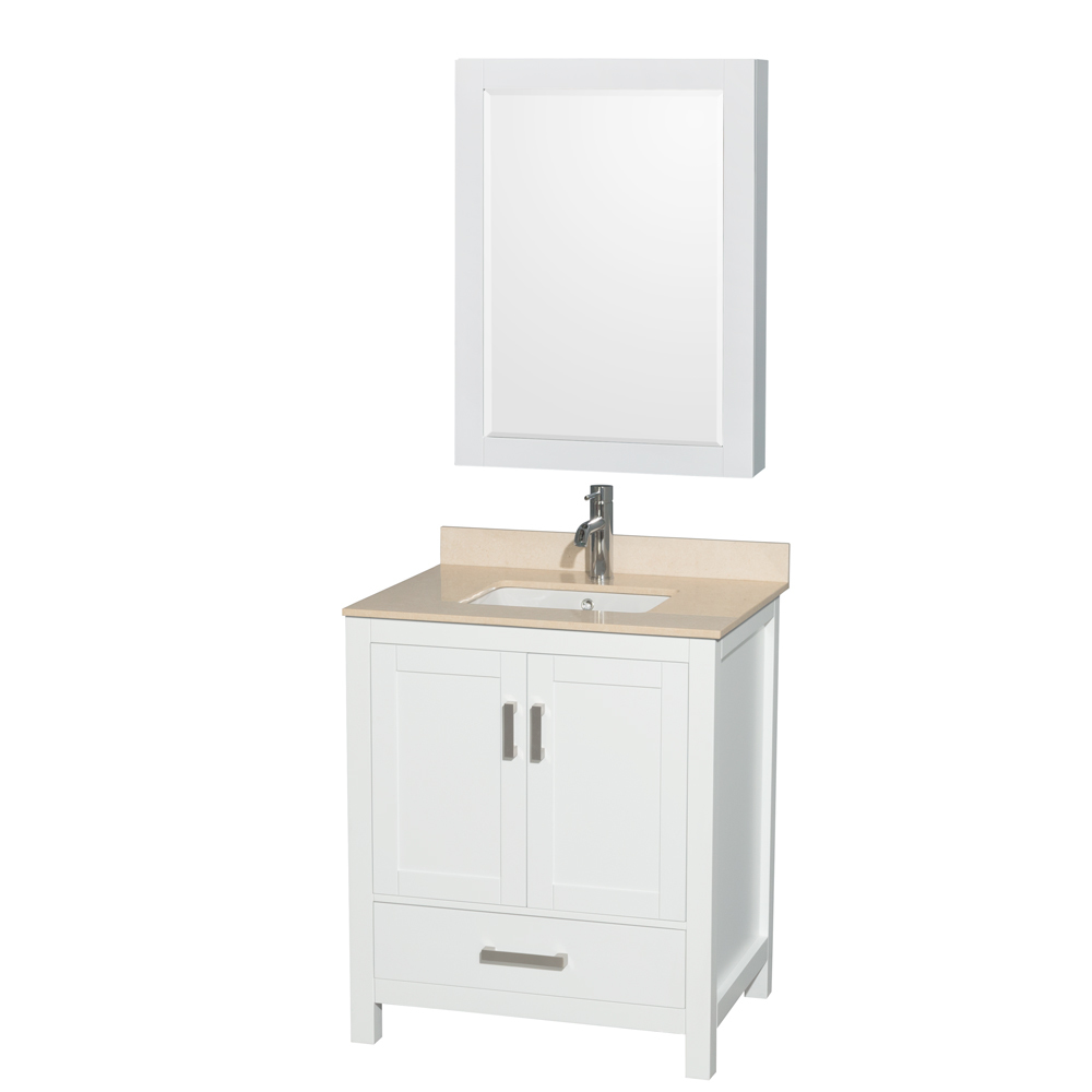 Sheffield 30" Single Bathroom Vanity in White with Countertop, Undermount Sink, and Mirror Options