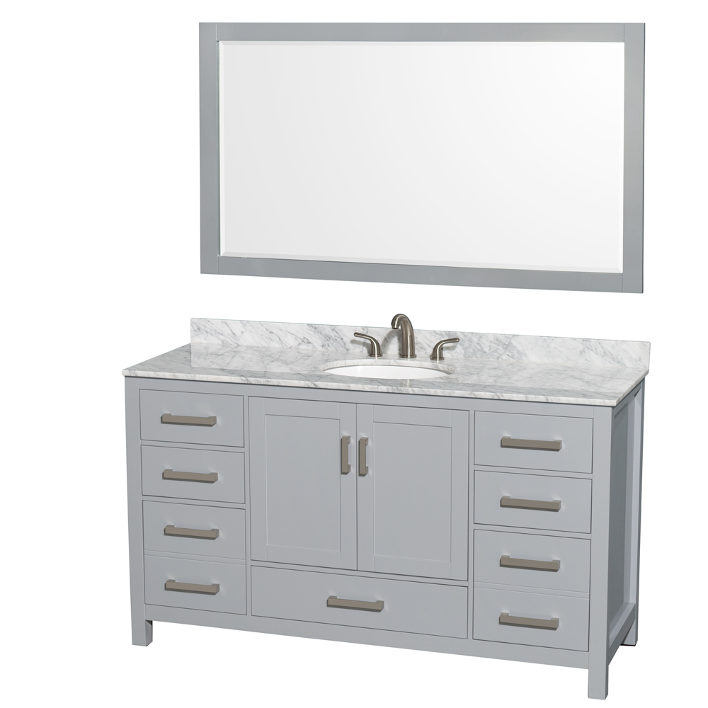 Sheffield 60" Single Bathroom Vanity in Gray with Countertop, Undermount Sink, and Mirror Options
