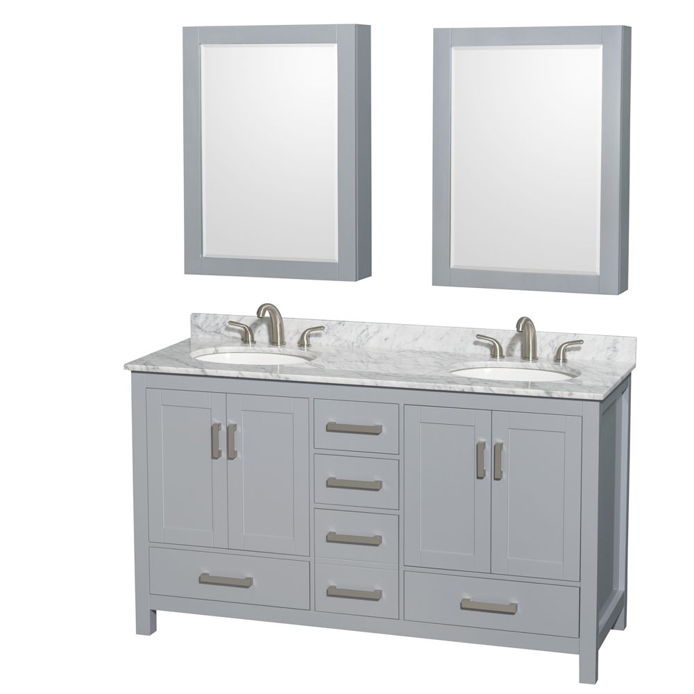 Sheffield 60" Double Bathroom Vanity in Gray with Countertop, Undermount Sinks, and Mirrors Options