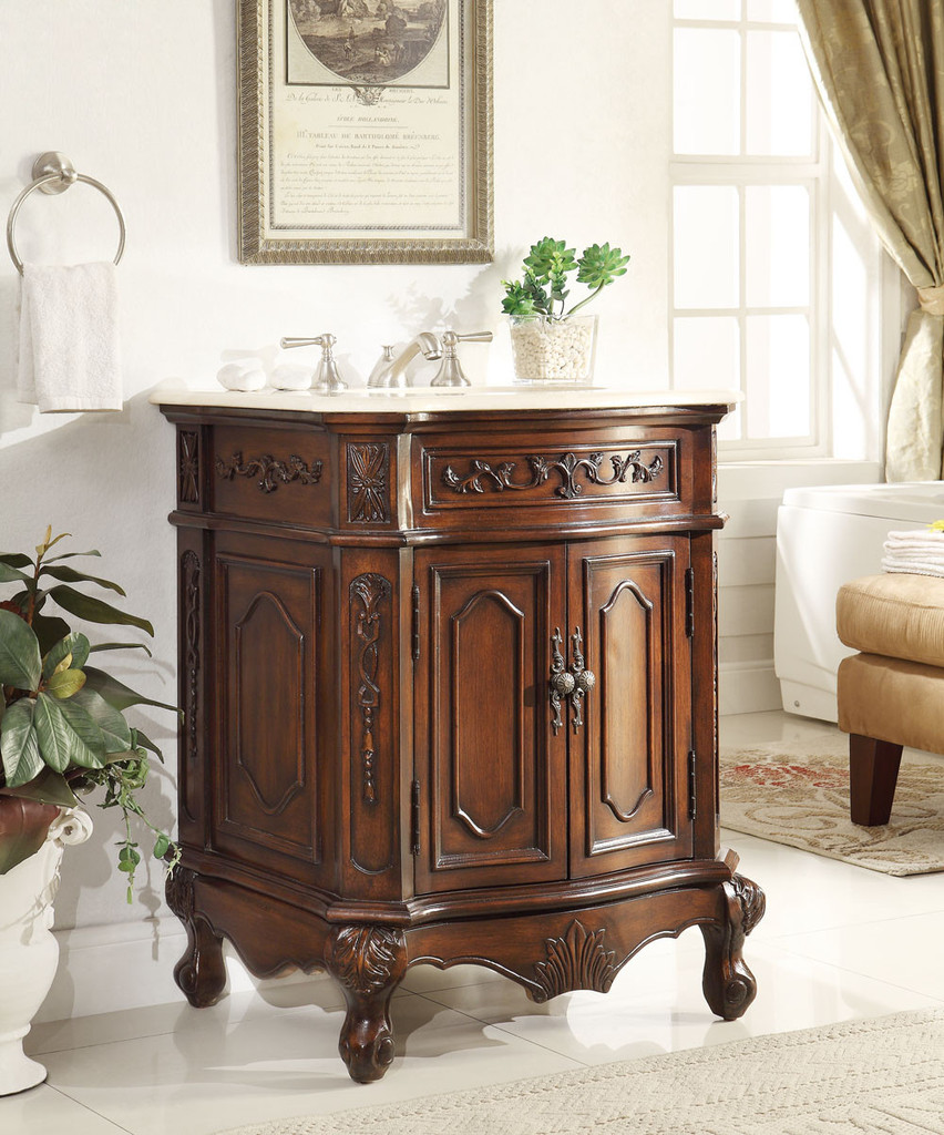 27 inch Adelina Antique Bathroom Vanity Lush Wood Finish