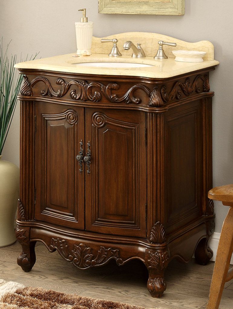 27 inch Adelina Antique Bathroom Vanity Wood Finish