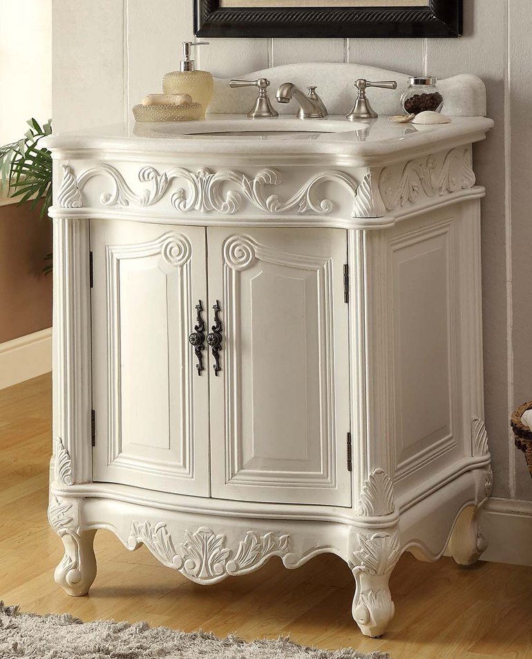 27 inch Adelina Antique Bathroom Vanity White Finish