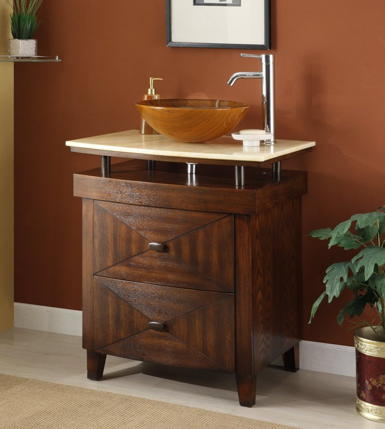 28 inch Adelina Vessel Sink Bathroom Vanity Dark Brown Finish