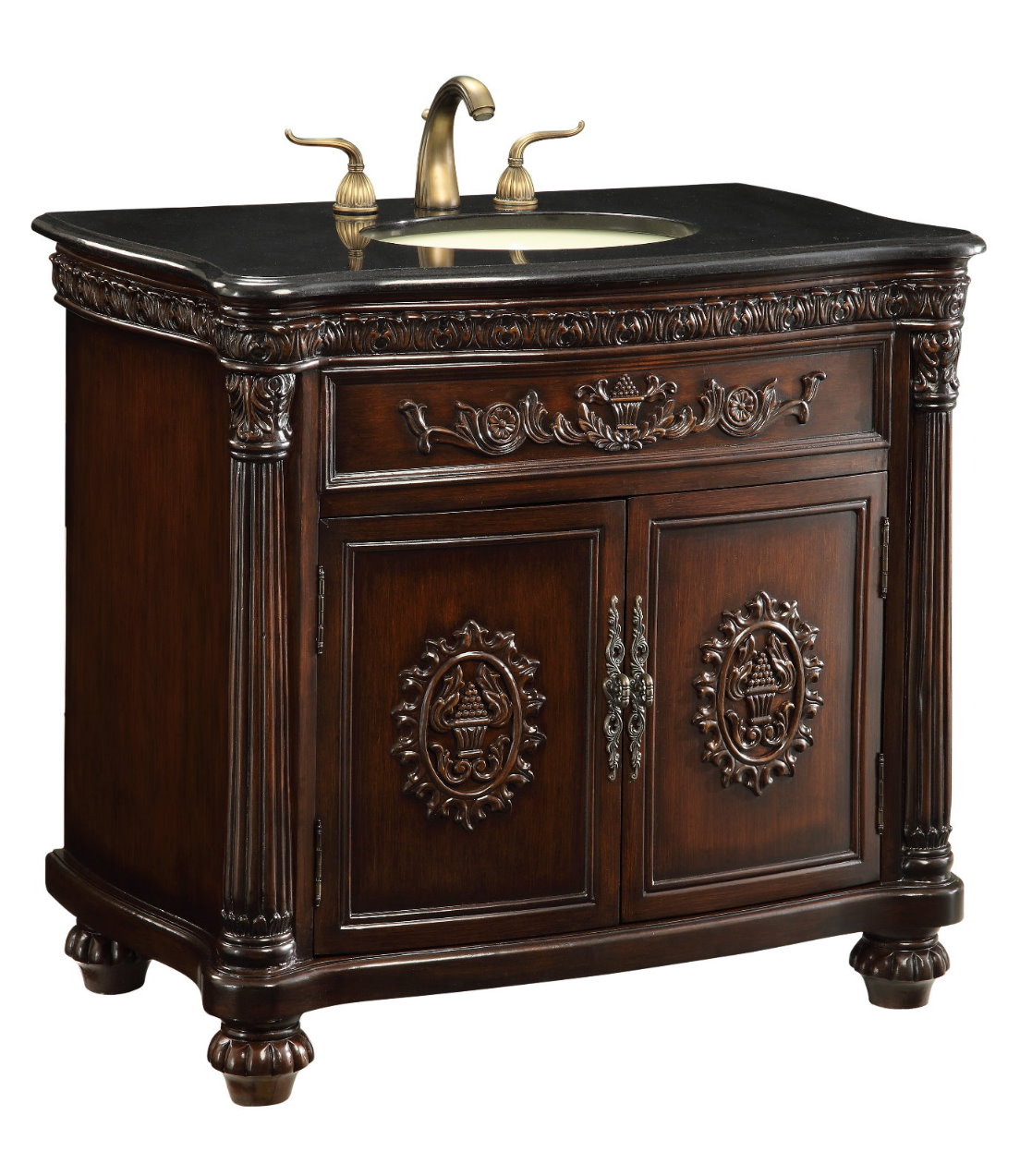 36 inch Adelina Antique Bathroom Vanity Black Galaxy Granite Top