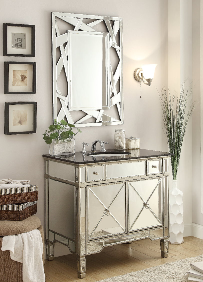 36 inch Adelina Mirrored Silver Bathroom Vanity & Mirror