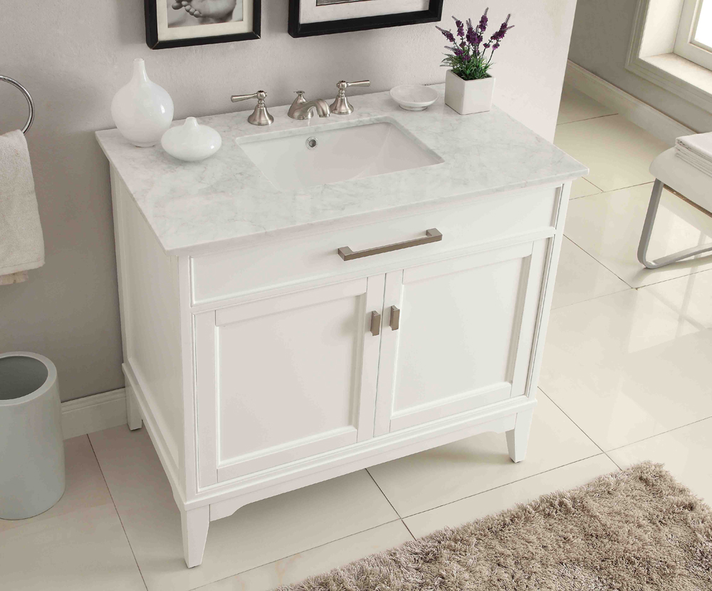 37 inch Contemporary White Finish Bathroom Vanity 