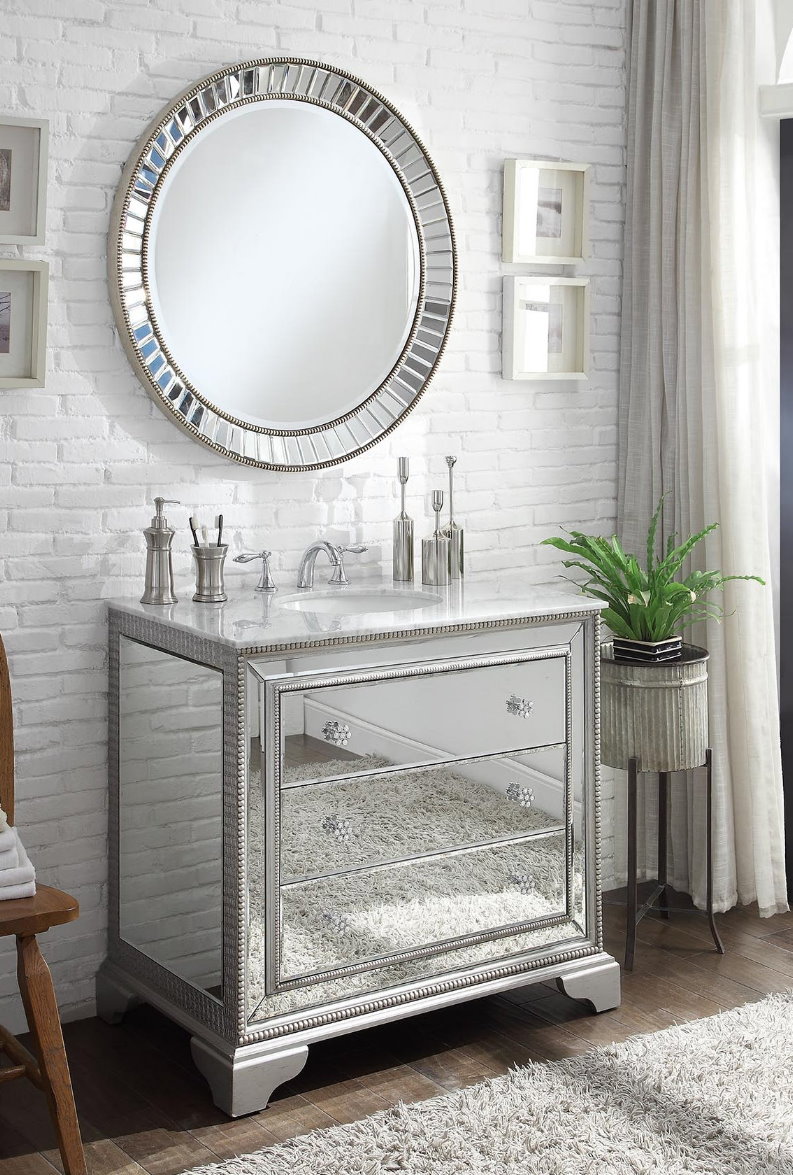 Adelina 42 inch Mirrored Bathroom Vanity cabinet White Marble Top