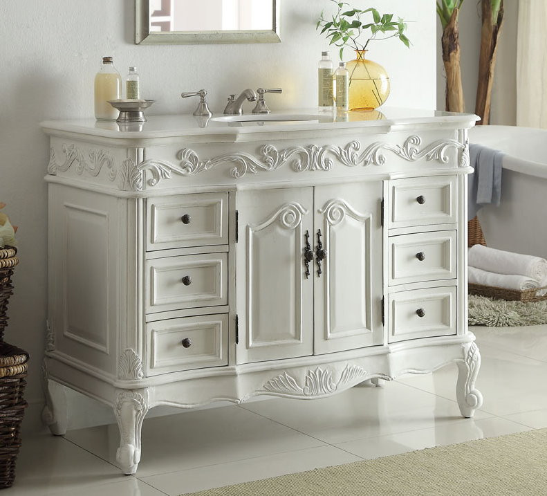 48 inch Adelina Traditional Style Antique White Bathroom Vanity