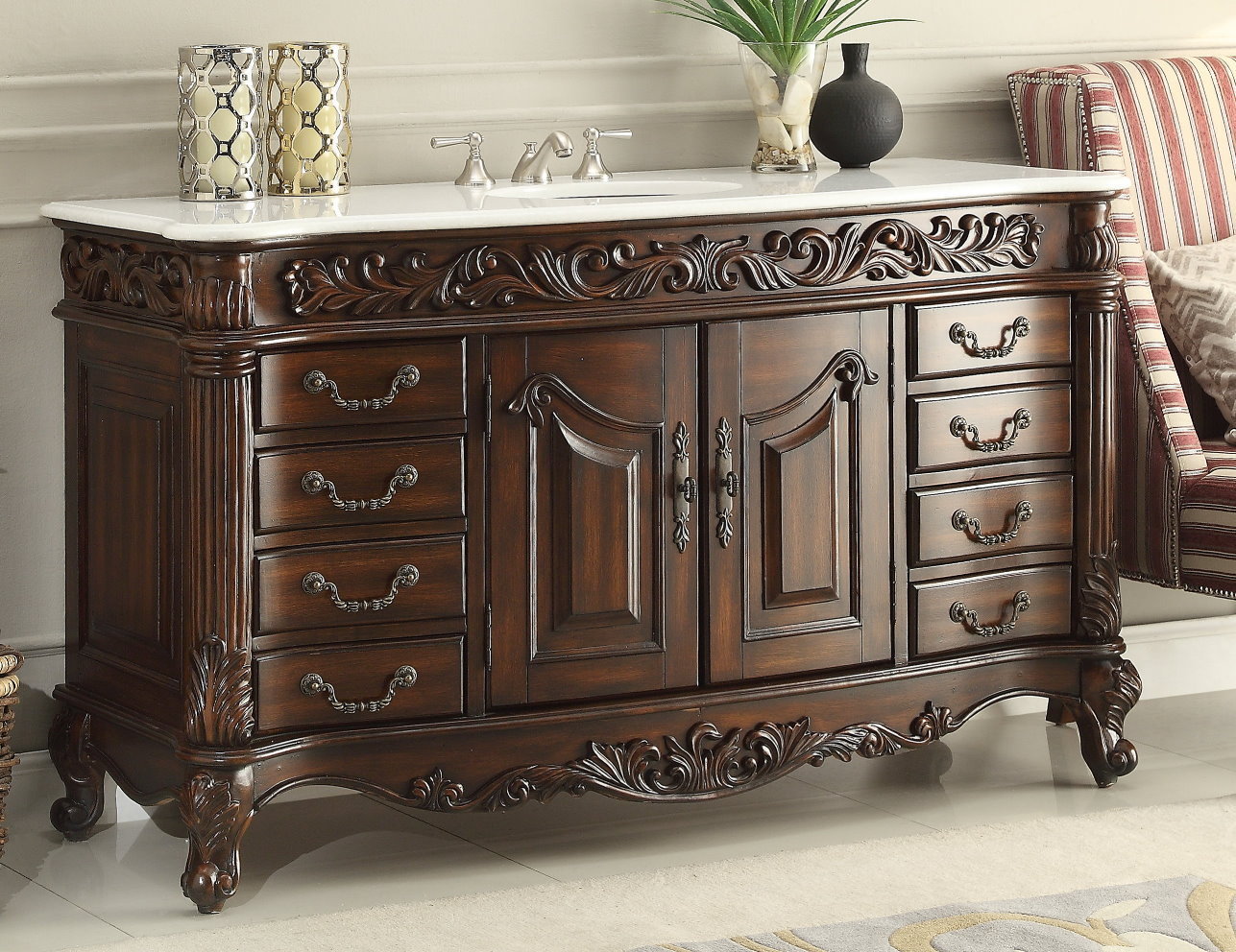 Adelina 60 inch Antique Bathroom Vanity Marble Top