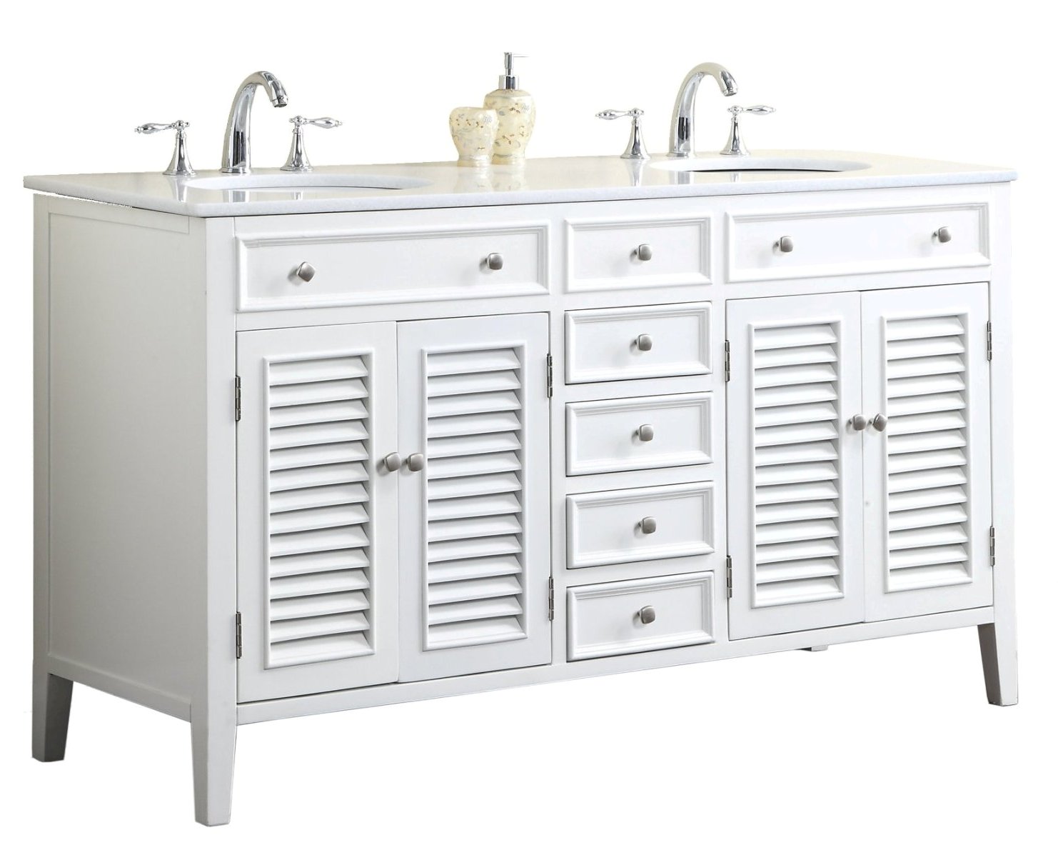 Adelina 60 inch Antique White Double Sink Bathroom Vanity Marble Top