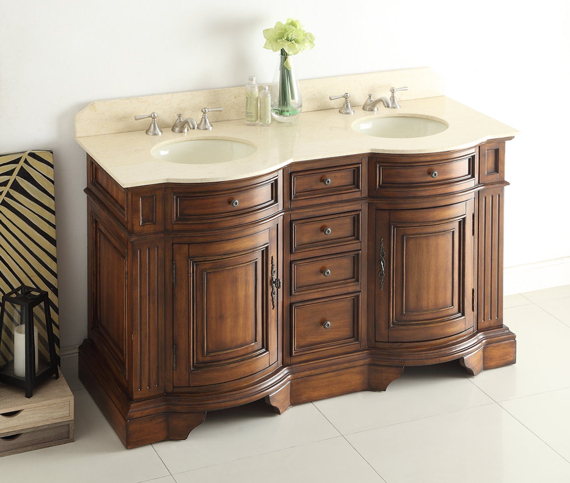 Adelina 60 inch Chestnut Finish Double Sink Bathroom Vanity