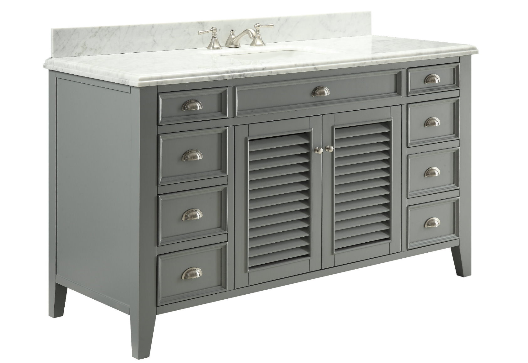 Adelina 60 inch Cottage Grey Finish Bathroom Vanity Italian Carrara Marble Top