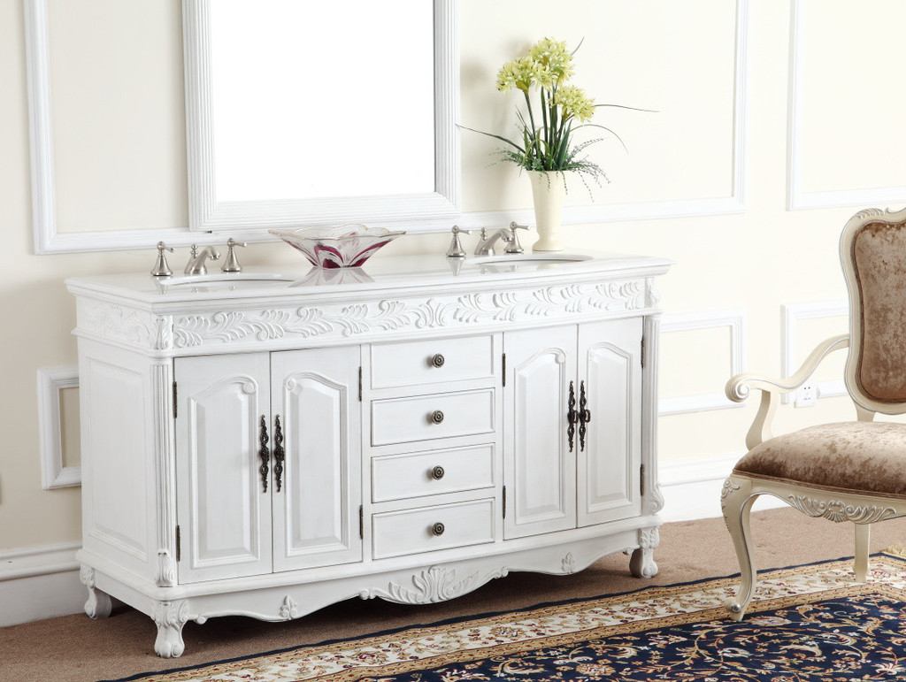 Adelina 63 inch White Antique Double Bathroom Vanity