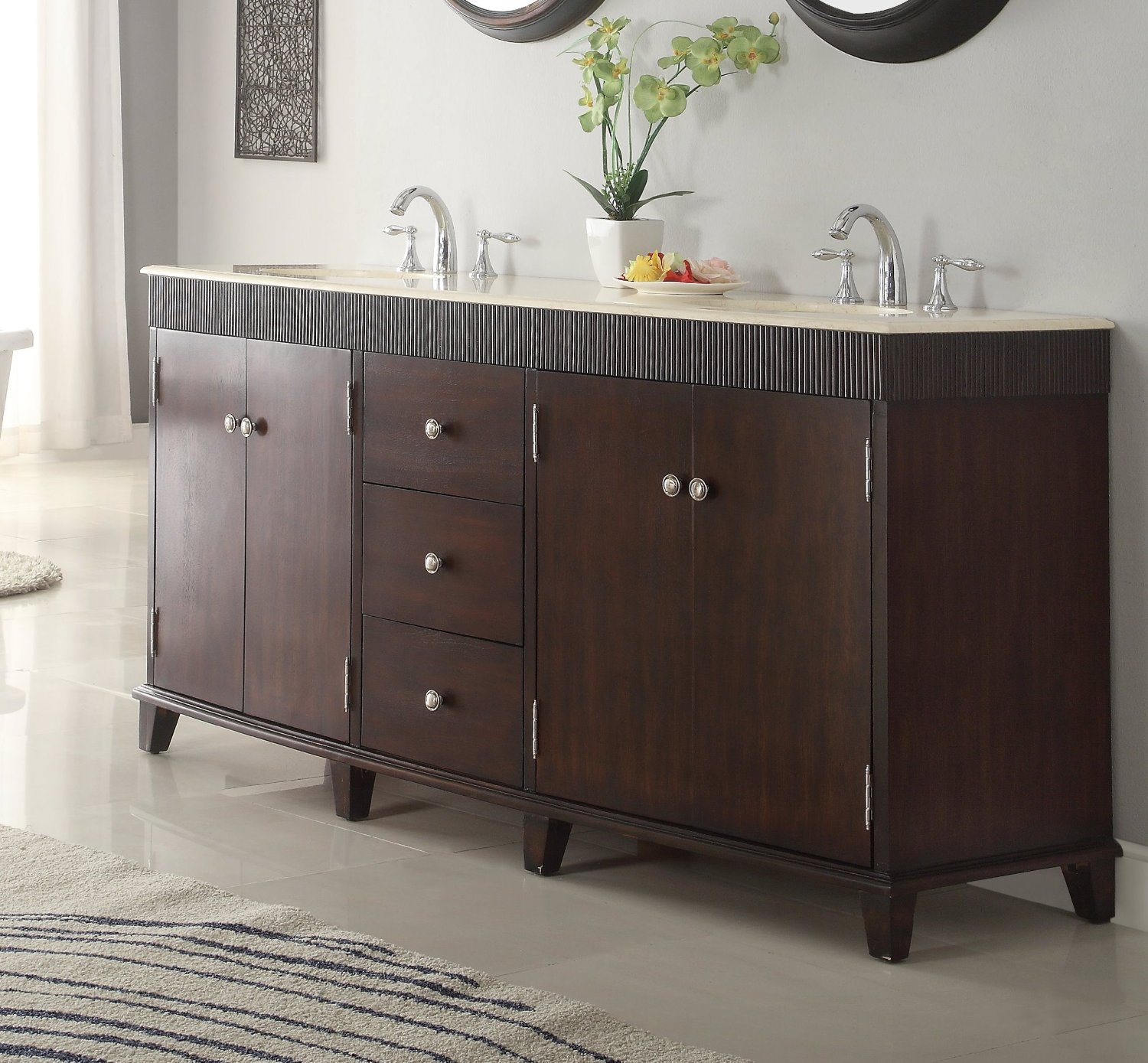 Adelina 72 inch Double Sink Bathroom Vanity Cream Marble Top