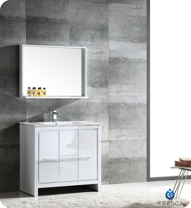 36 inch Modern Bathroom Vanity Glossy White Finish