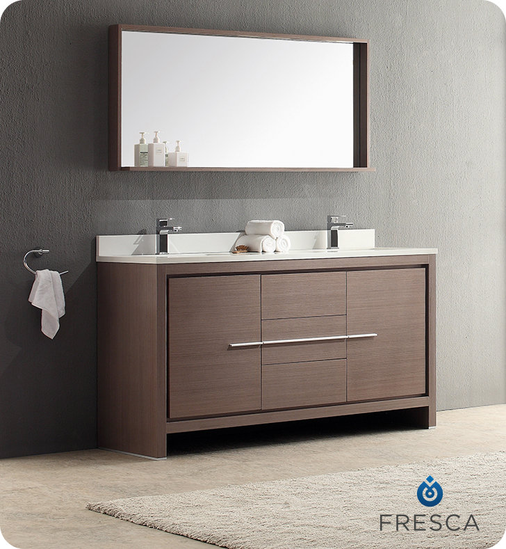 60" Modern Double Sink Bathroom Vanity Grey Oak Finish