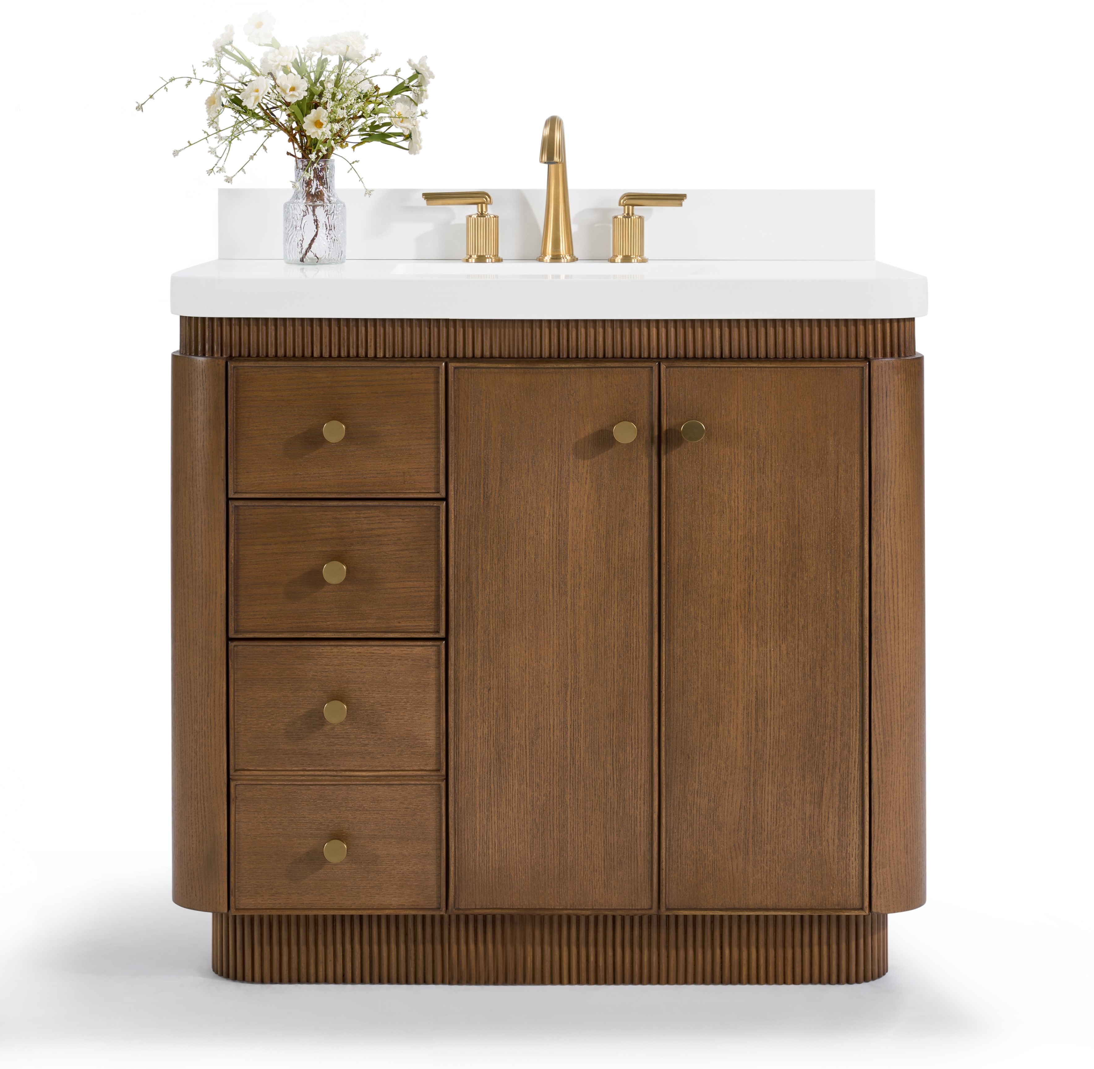 36" Bath Vanity Set in Chestnut Oak Finish with Alpine White Quartz Top