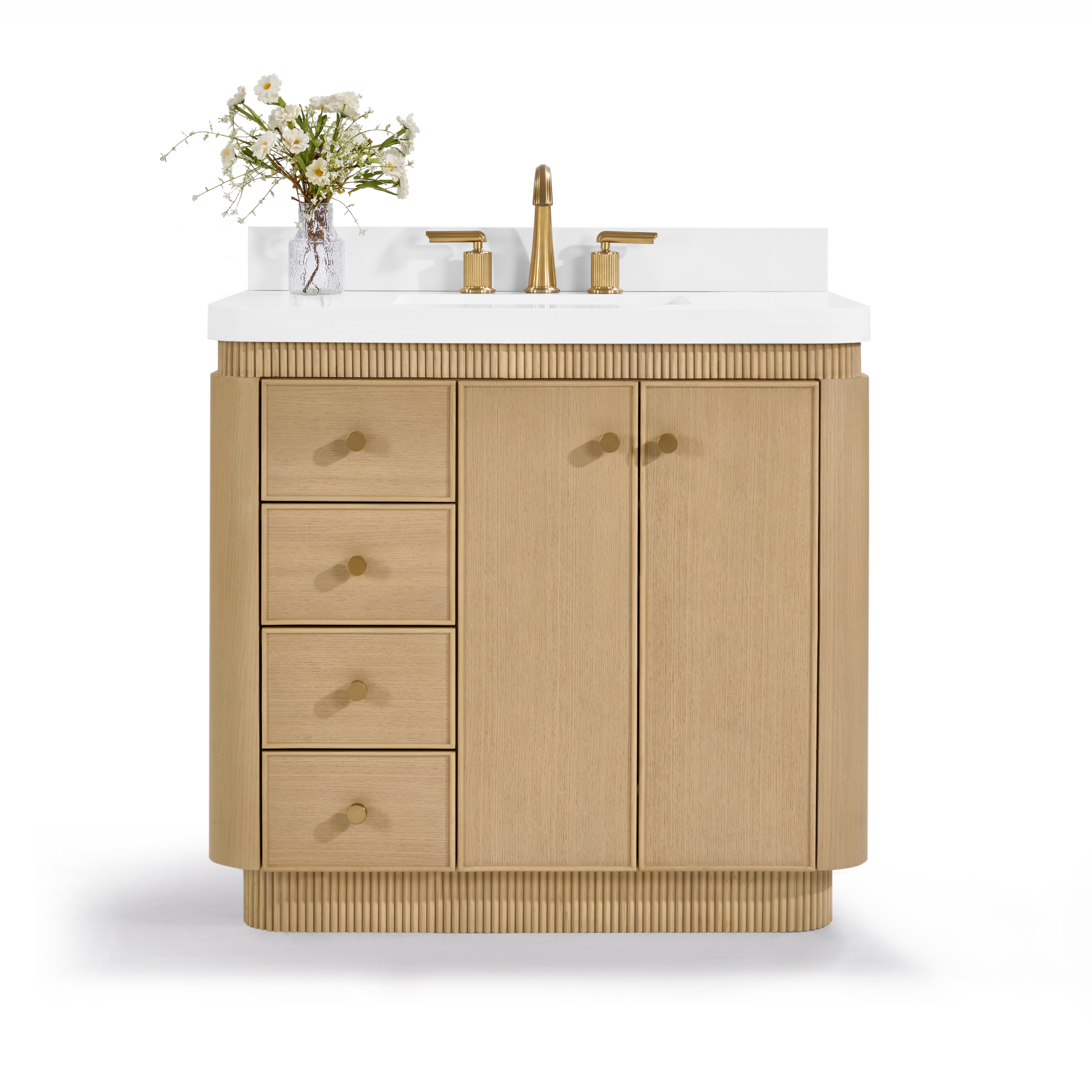 36" Bath Vanity Set in American Oak Finish with Alpine White Quartz Top