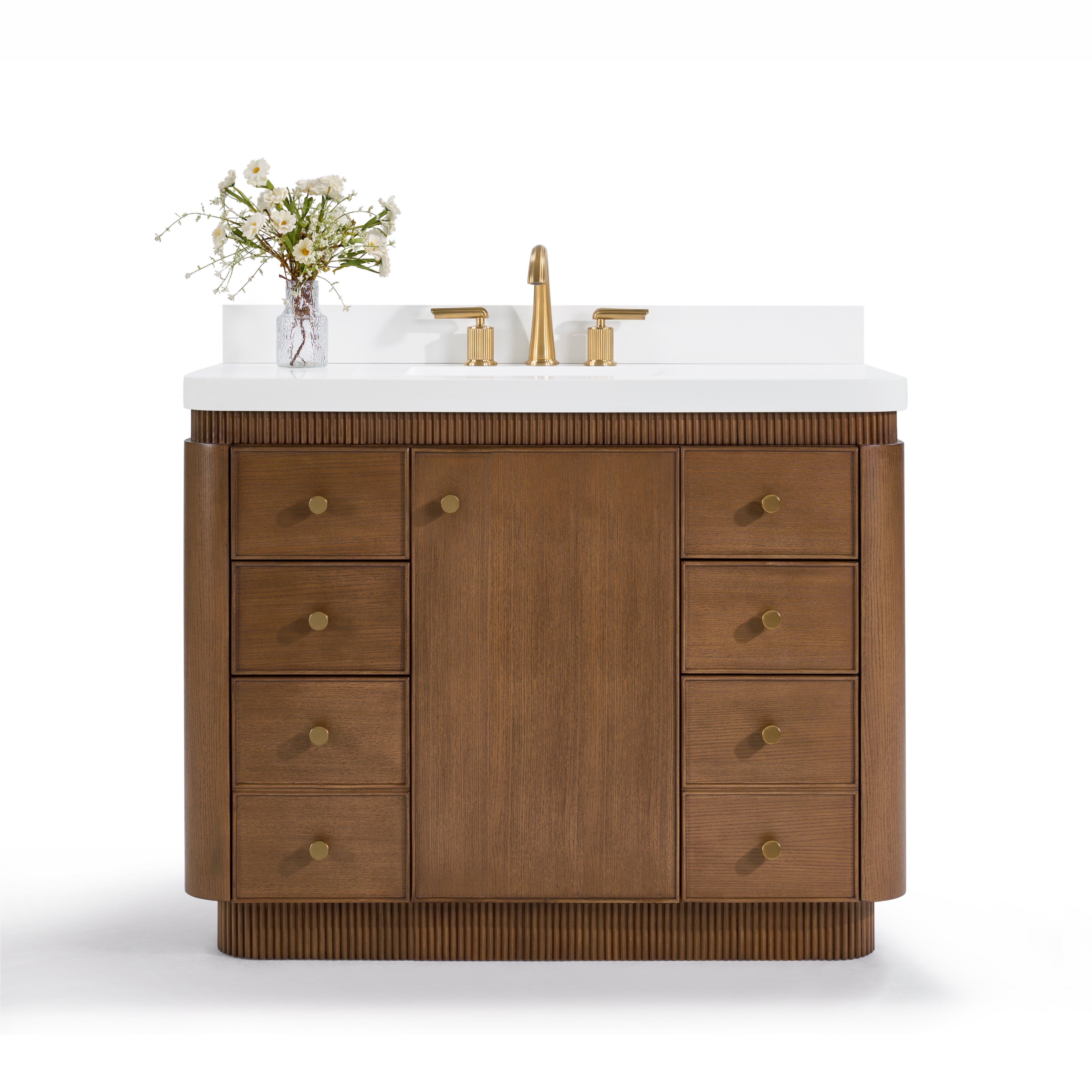 42" Bath Vanity Set in Chestnut Oak Finish with Alpine White Quartz Top