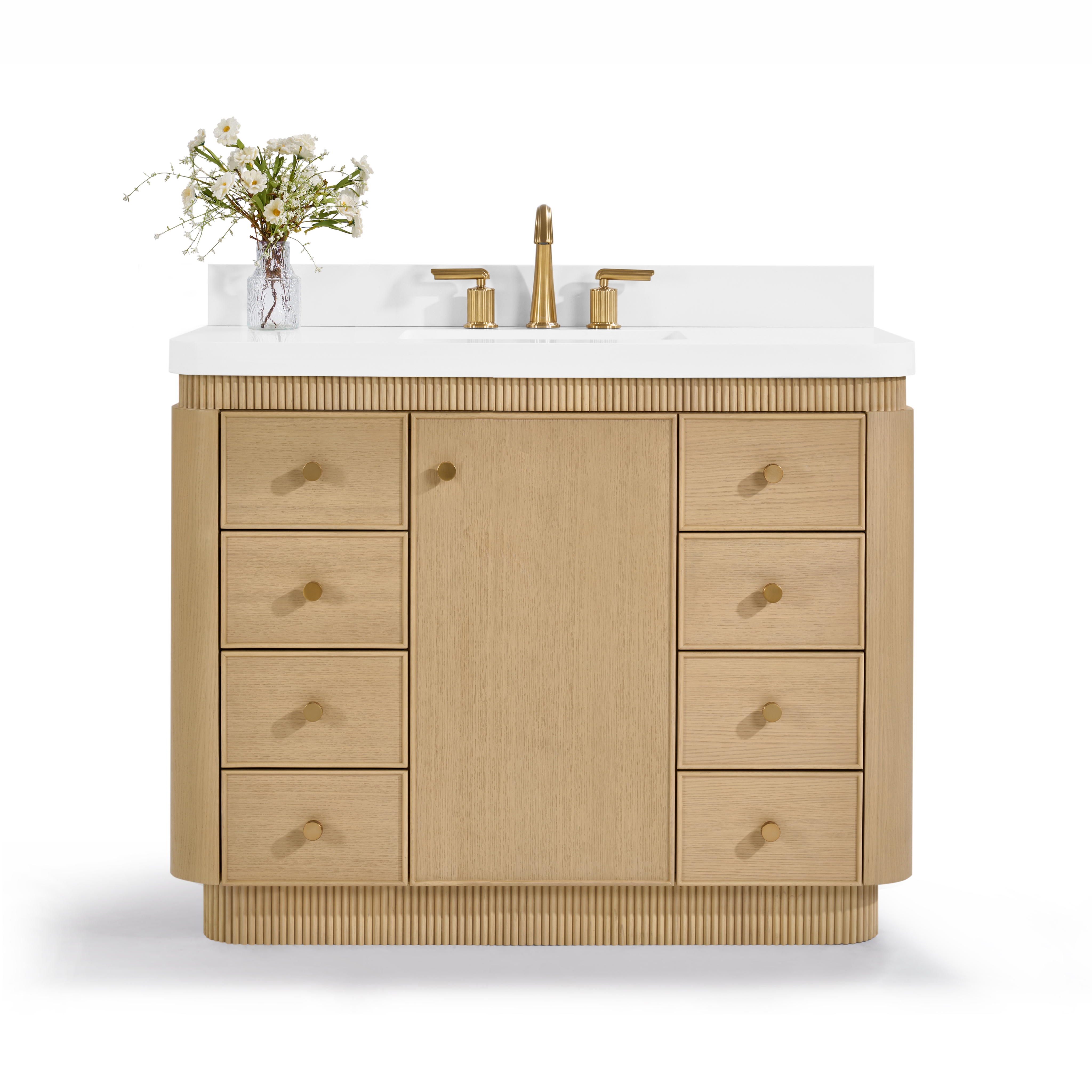42" Bath Vanity Set in American Oak Finish with Alpine White Quartz Top