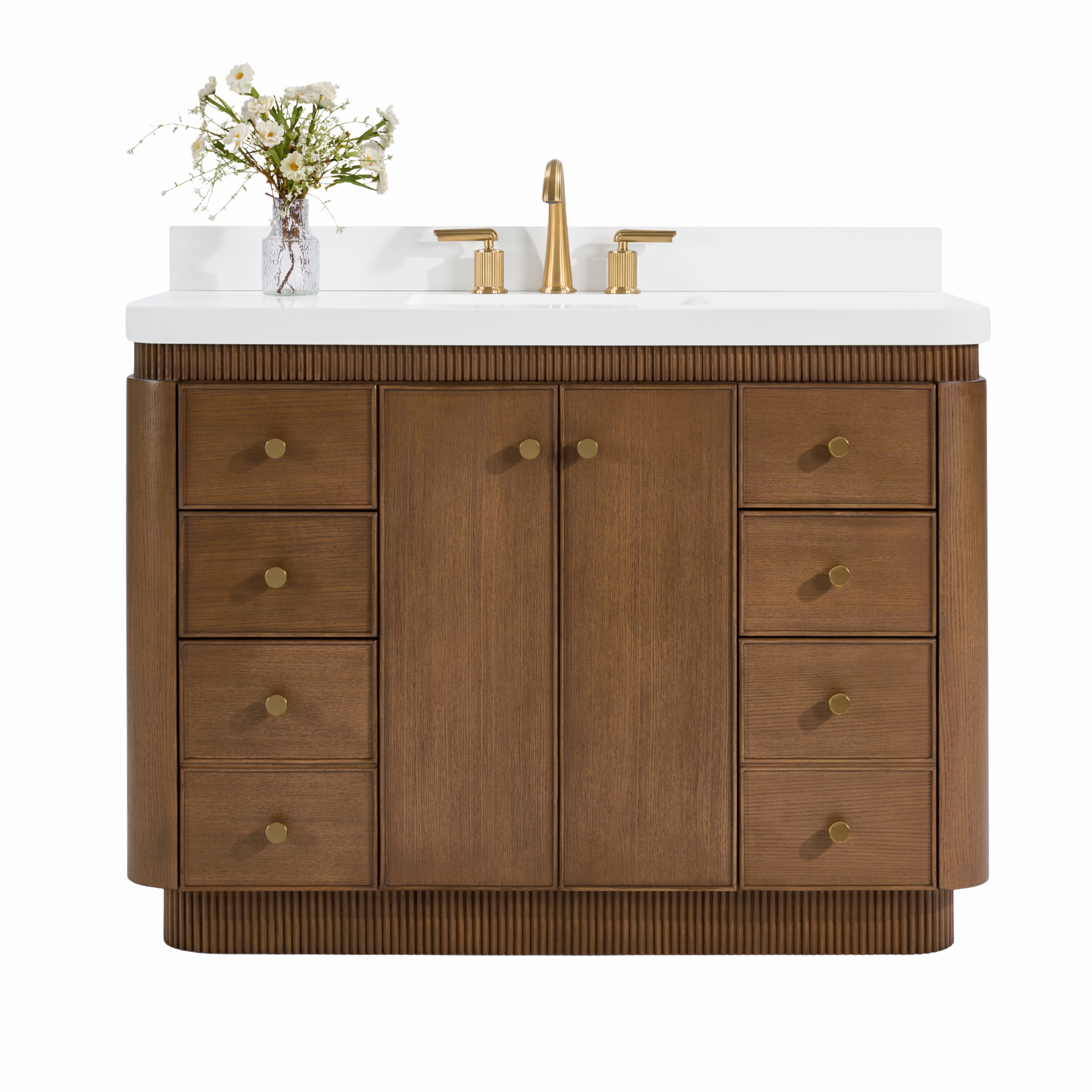 48" Bath Vanity Set in Chestnut Oak Finish with Alpine White Quartz Top