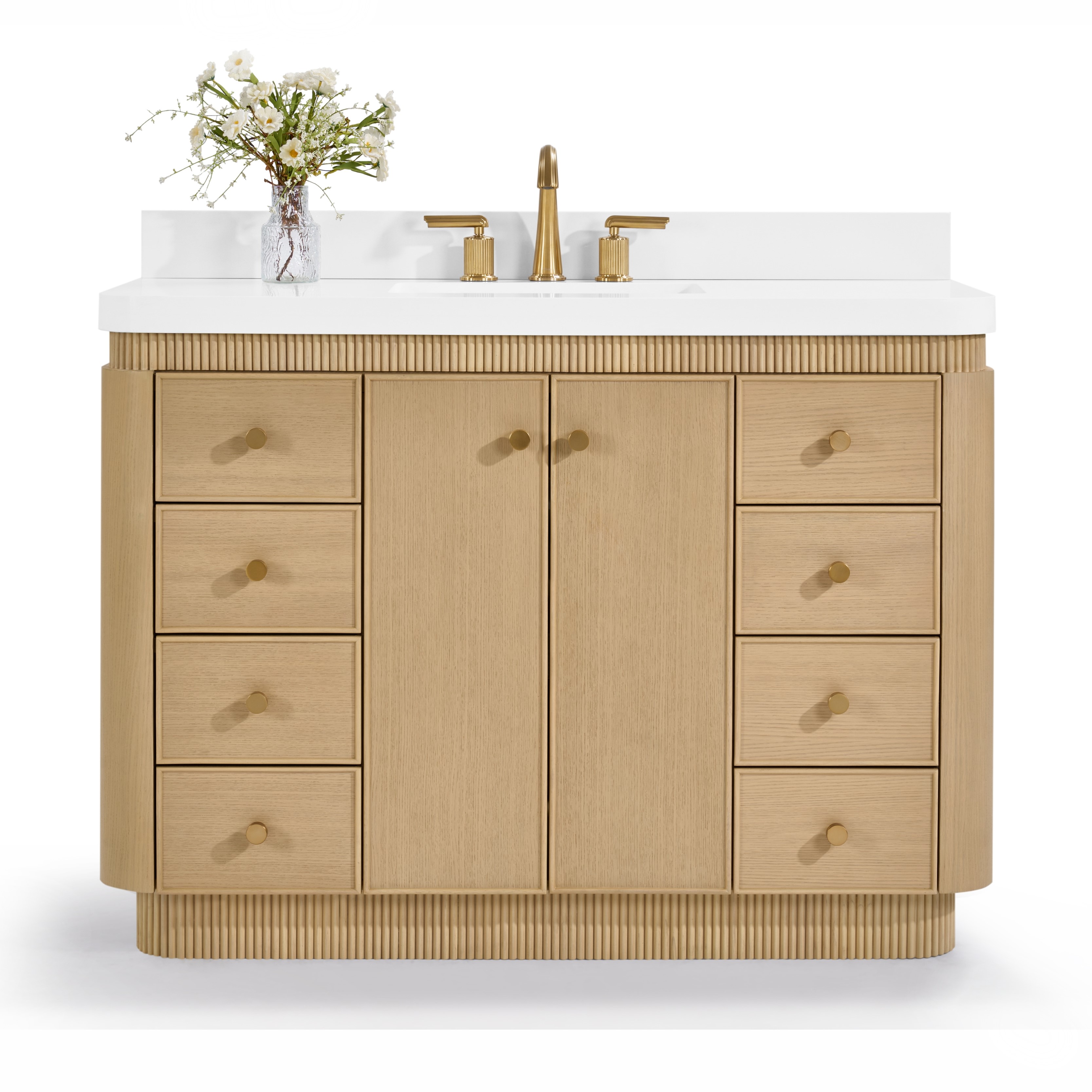 48" Bath Vanity Set in American Oak Finish with Alpine White Quartz Top