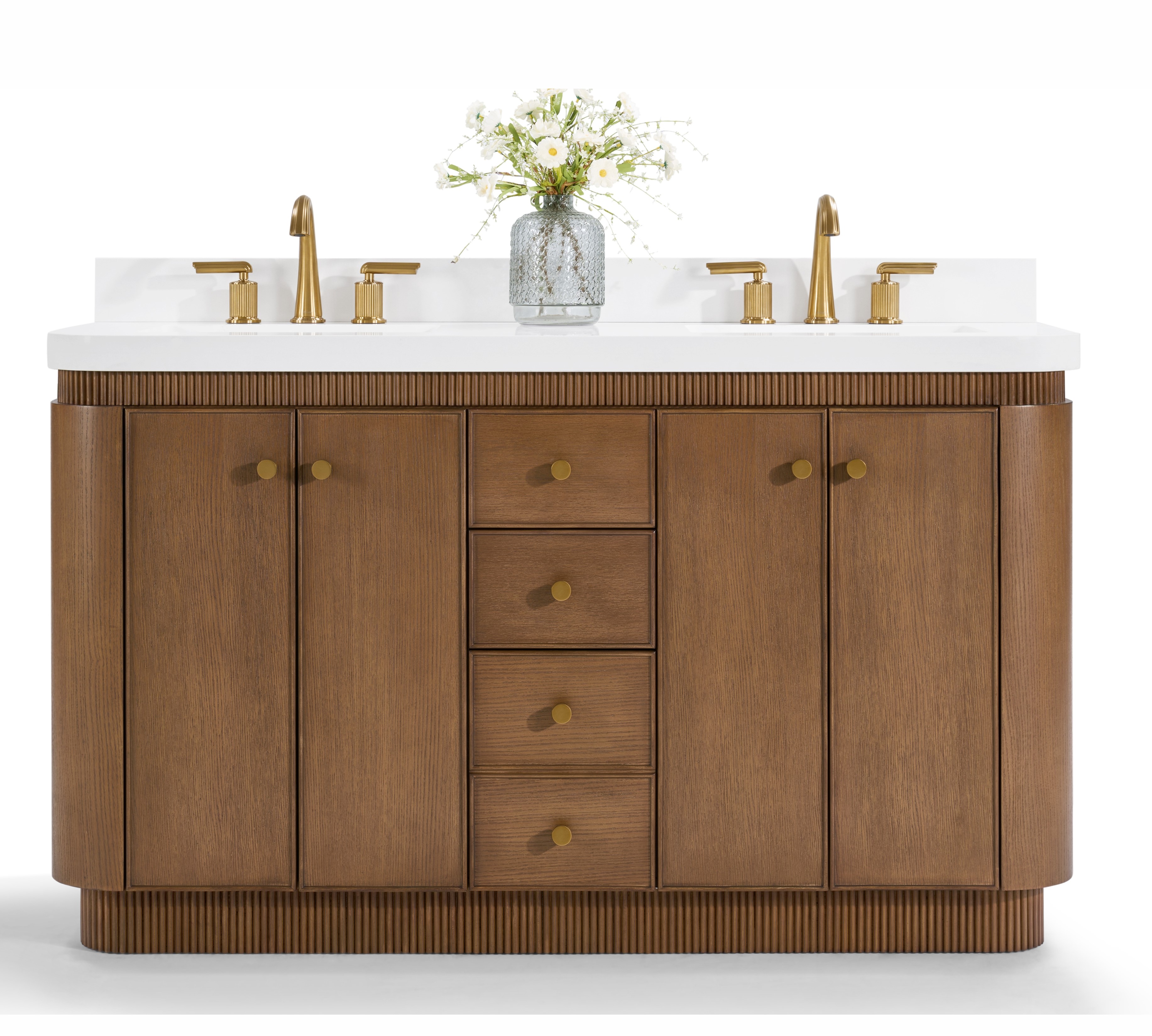 60" Bath Vanity Set in Chestnut Oak Finish with Alpine White Quartz Top