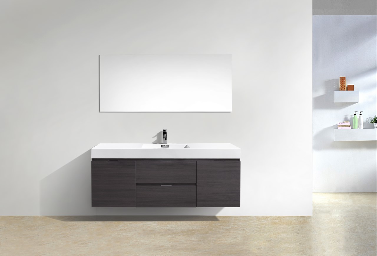 Modern Lux 60" Single Sink High Gloss Gray Oak Wall Mount Modern Bathroom Vanity