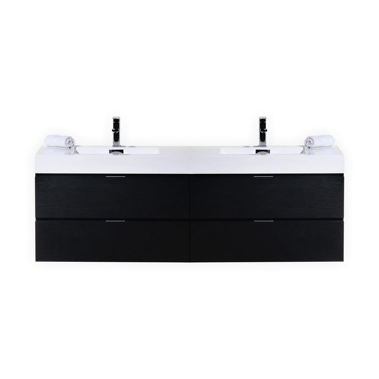 Modern Lux 80" Double  Sink Black Wall Mount Modern Bathroom Vanity