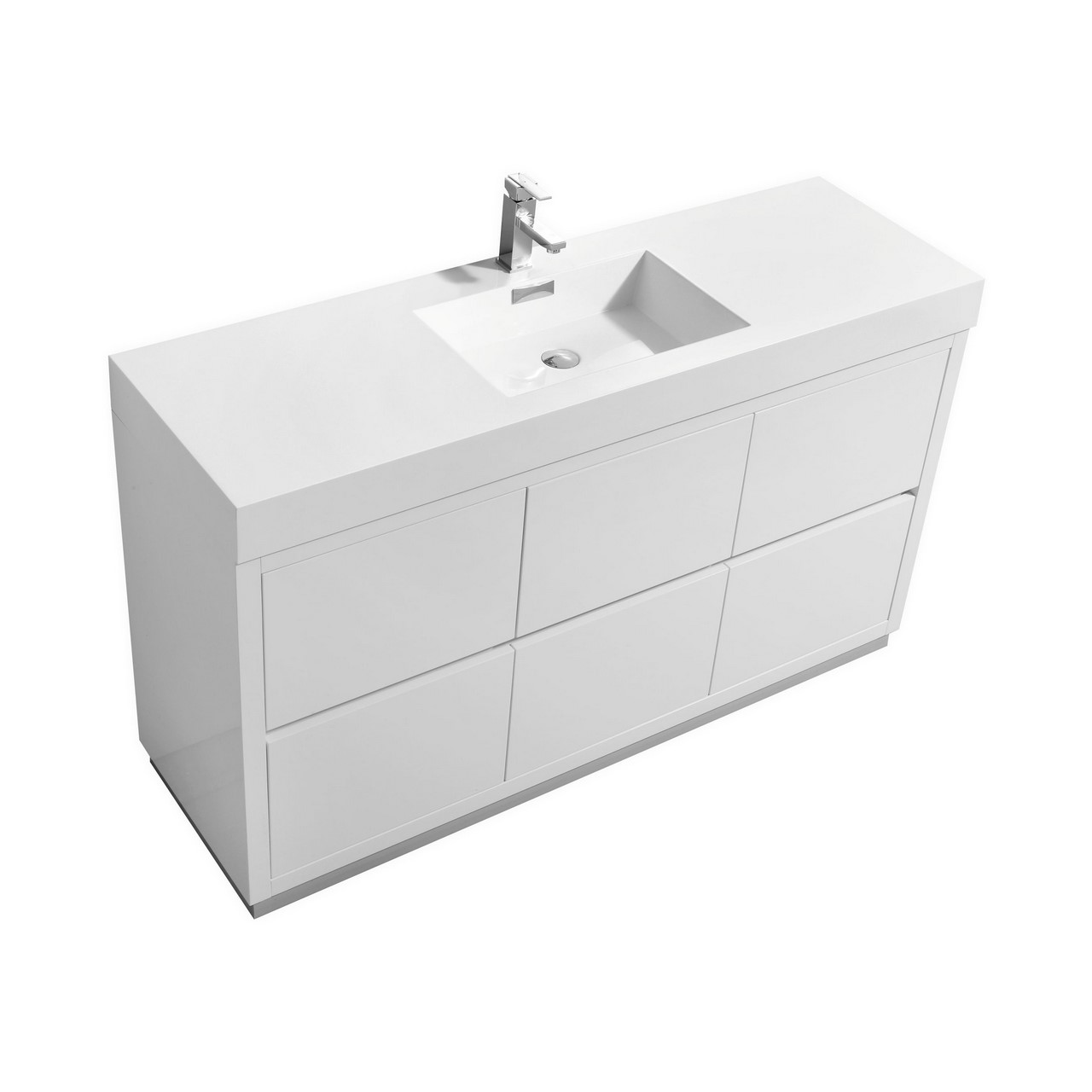 Modern Lux 60" Single Sink High Gloss White Free Standing Modern Bathroom Vanity
