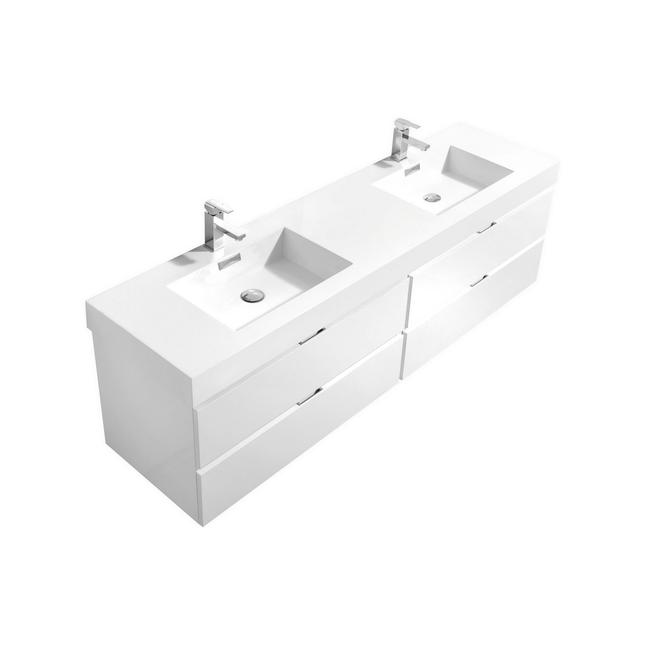 Modern Lux 80" Double Sink High Gloss White Wall Mount Modern Bathroom Vanity