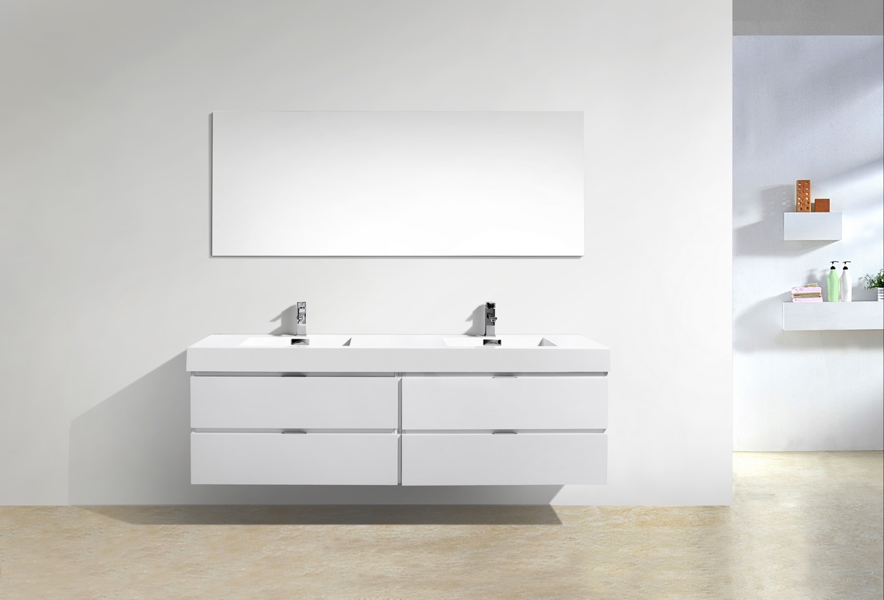 Modern Lux 72" Double Sink High Gloss White Wall Mount Modern Bathroom Vanity