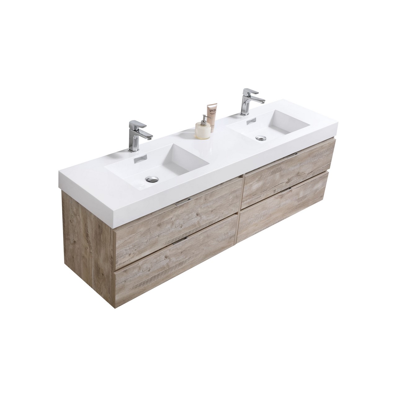 Modern Lux 72" Double  Sink Nature Wood Wall Mount Modern Bathroom Vanity
