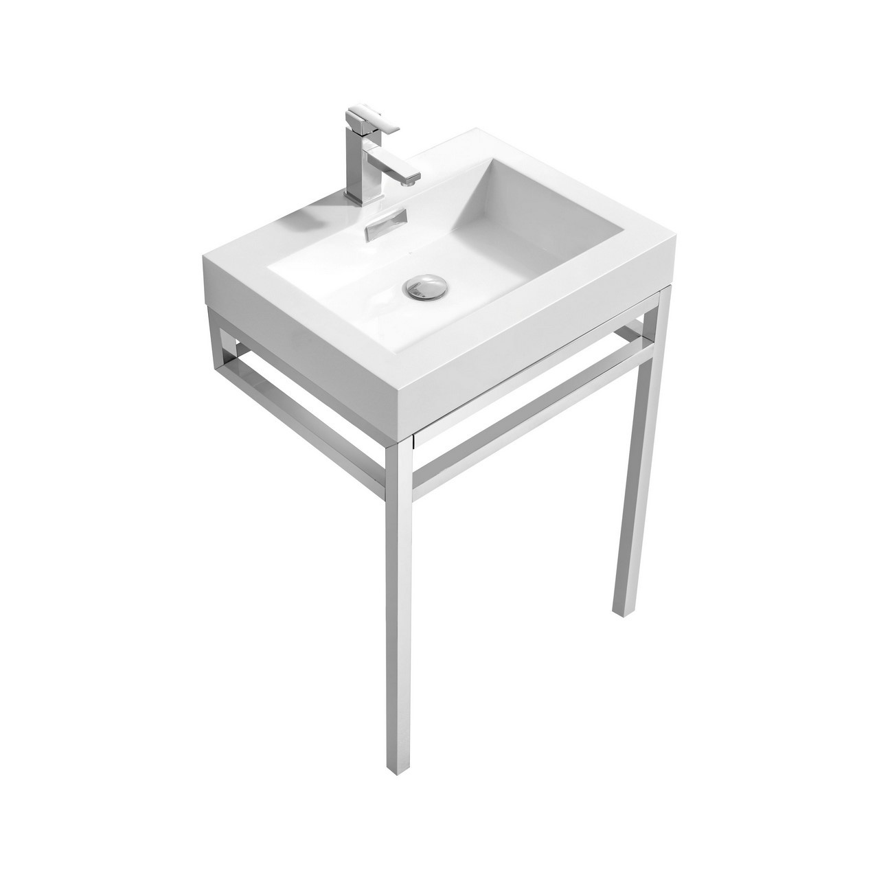 Modern Lux 24" Stainless Steel Console w/ White Acrylic Sink - Chrome
